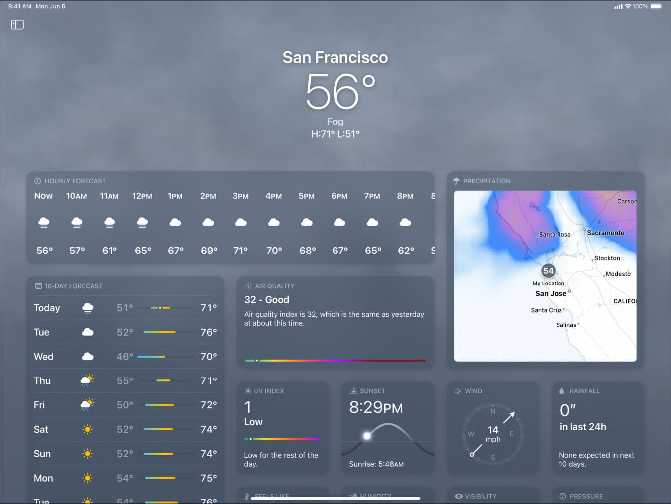 Weather app on iPad in iPadOS 16