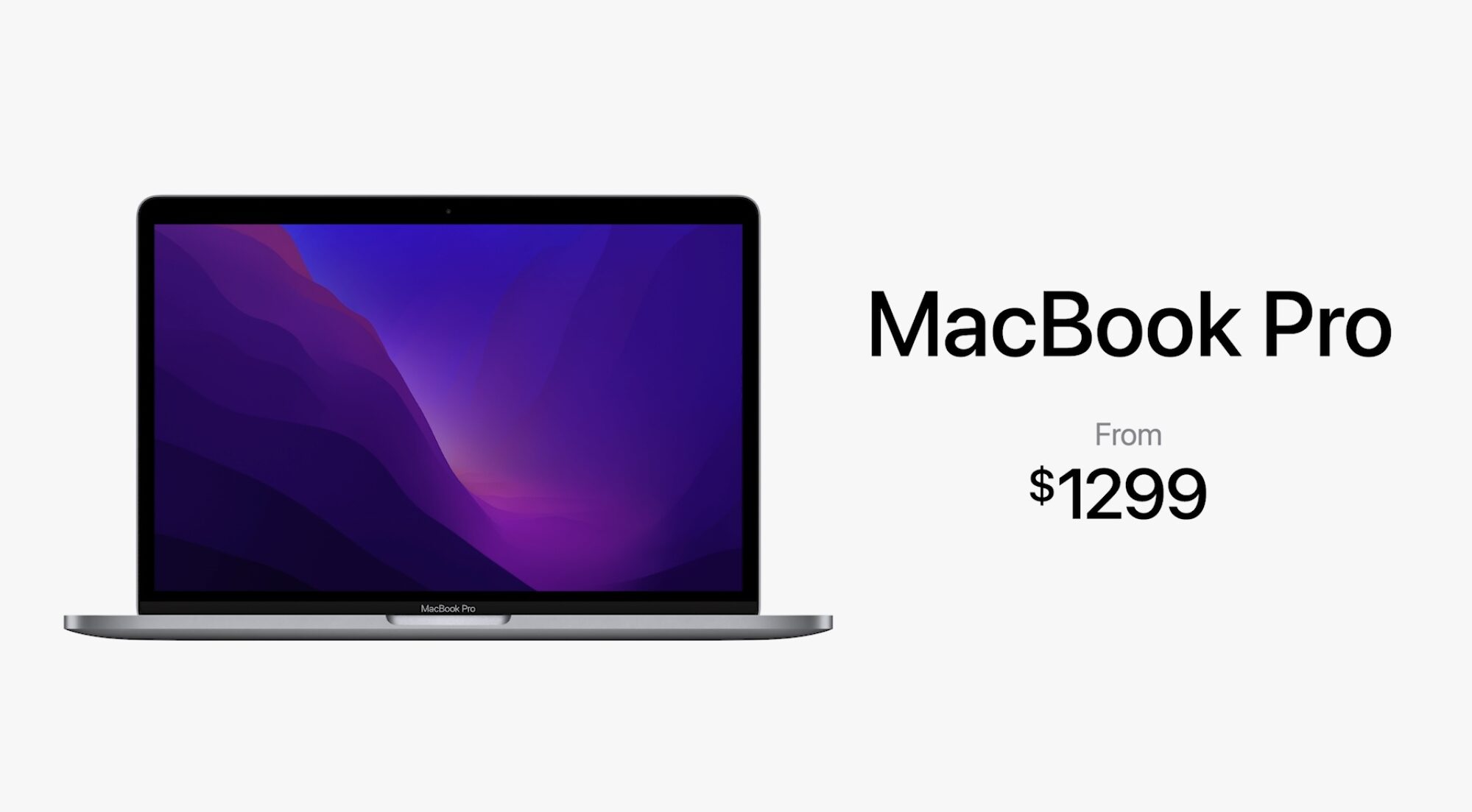 Apple's marketing image showcasing the $1299 asking price for its refreshed 130inch MacBook Pro notebook with the M2 chip