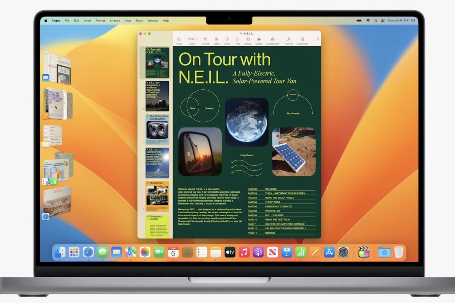 A MacBook Air notebook running the Sage Manager feature in macOS Ventura is showcased in this marketing image from Apple