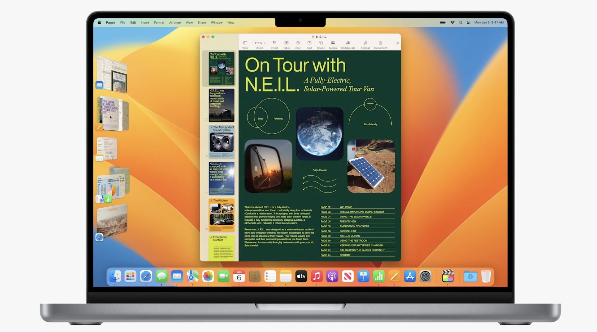 A MacBook Air notebook running the Sage Manager feature in macOS Ventura is showcased in this marketing image from Apple