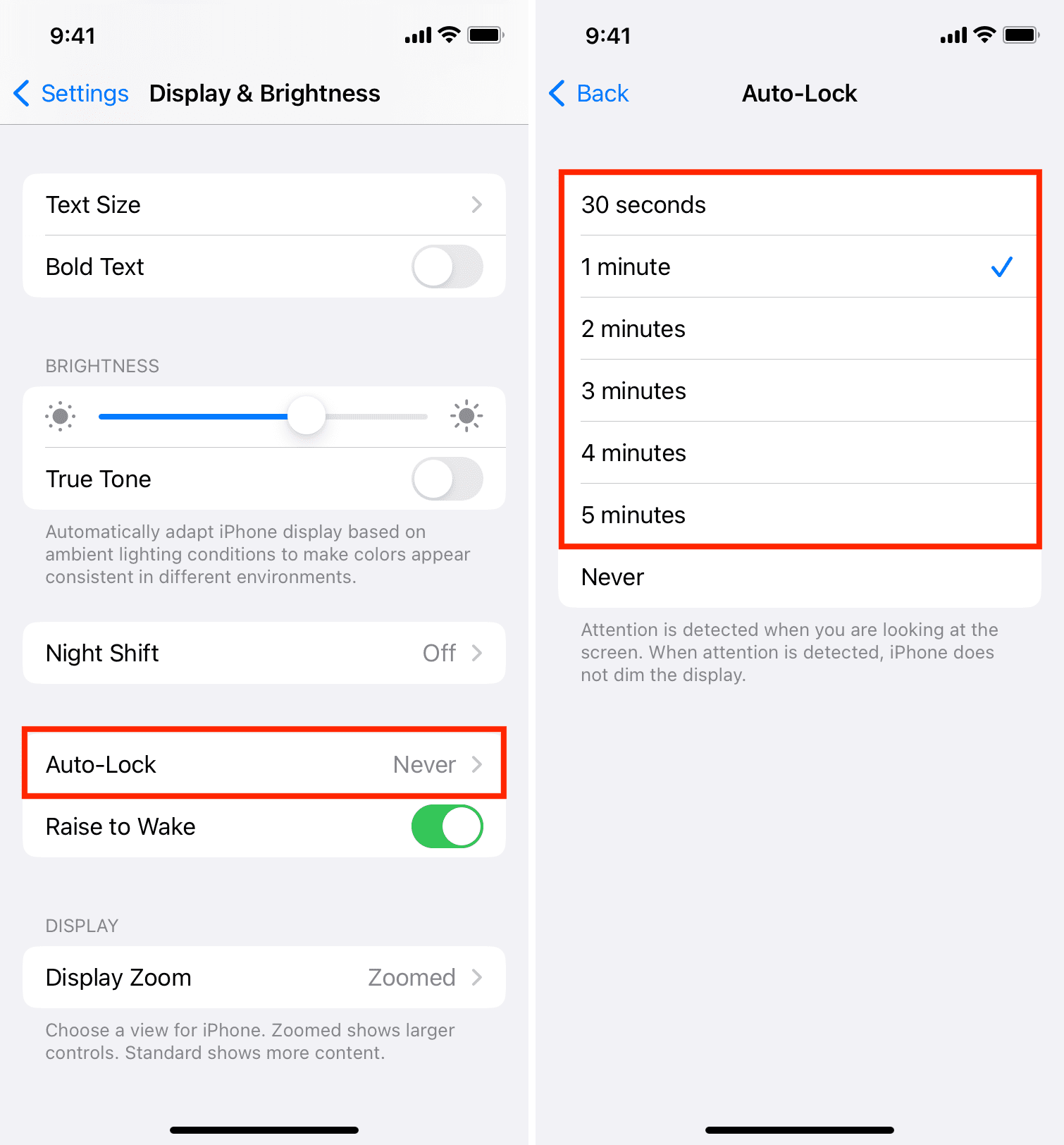 1-minute Auto-Lock setting on iPhone