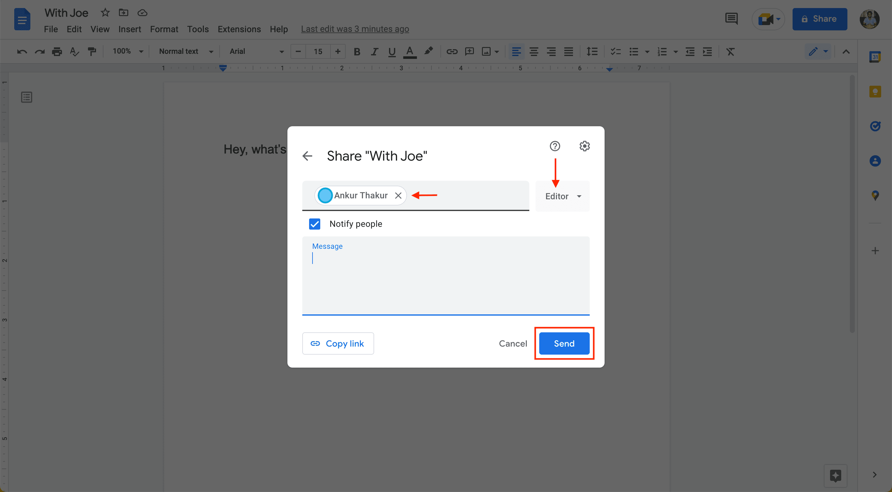 Add a person as editor for your Google Doc