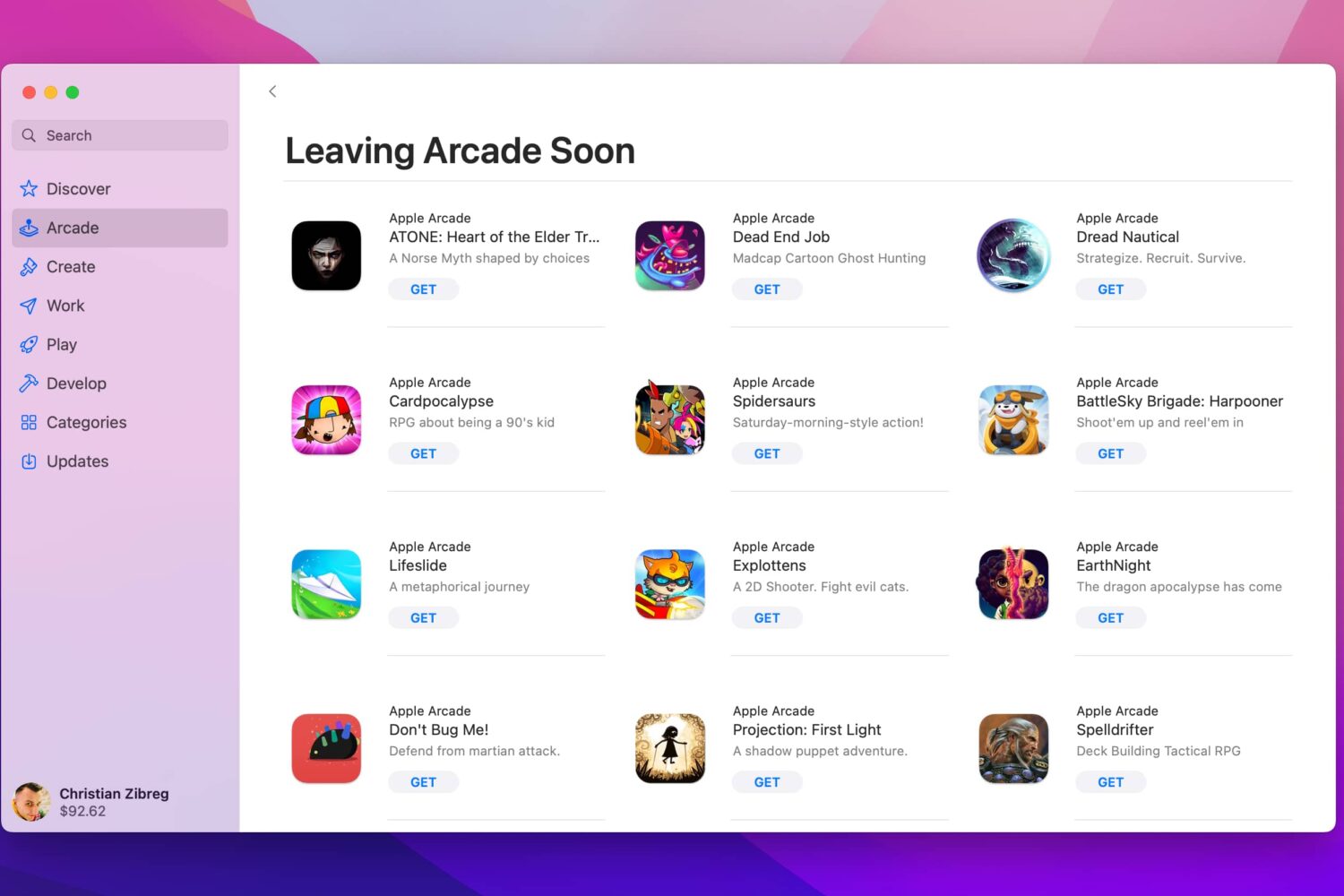 App Store on the Mac showing the Games Leaving Soon section