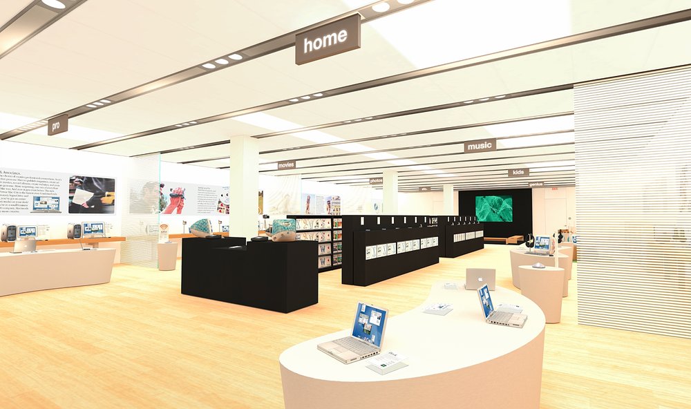 The original Genius Bar at Apple's first-ever store is being depicted in 3D graphics in the Apple Store Time Machine app