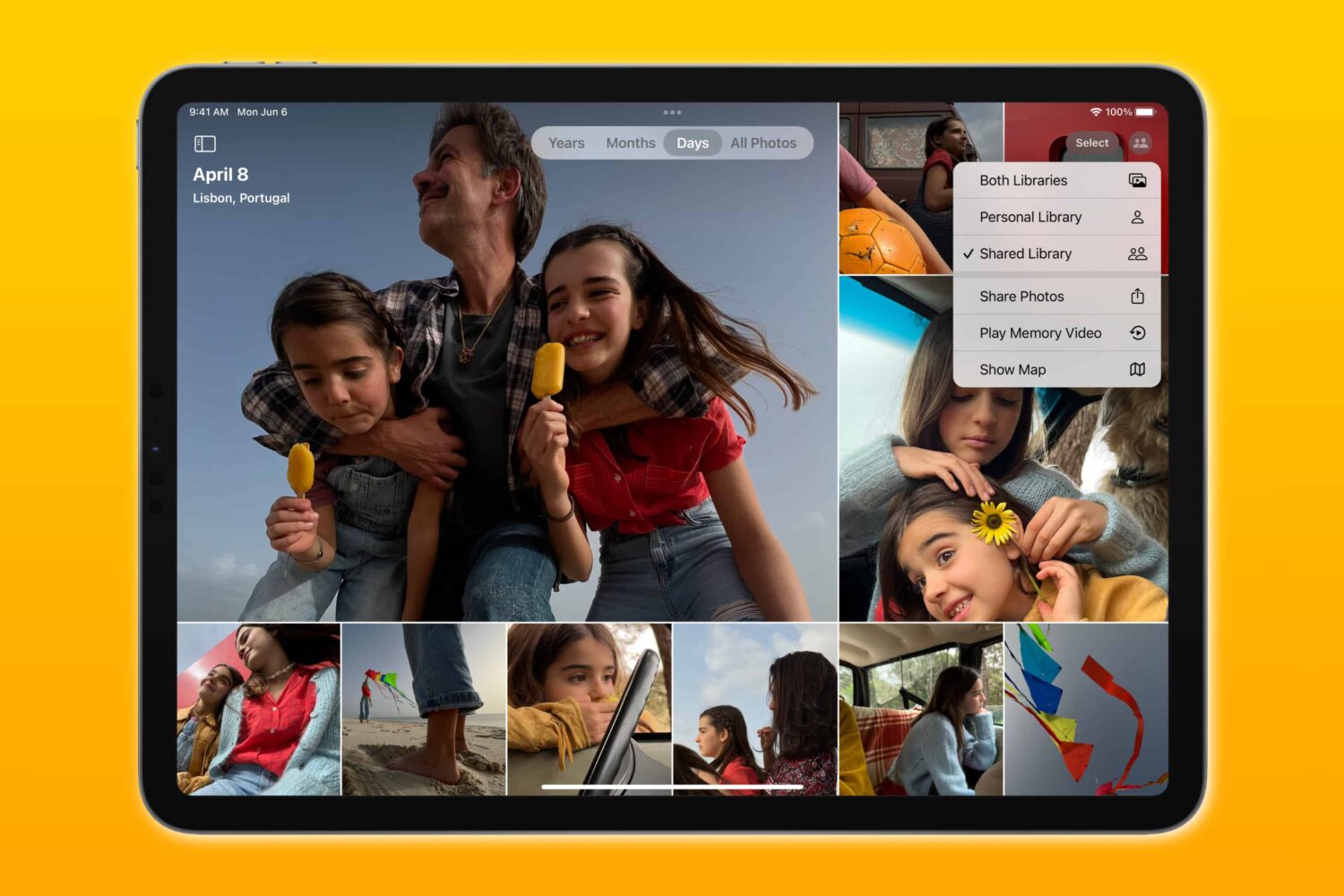 Apple's new iCloud Shared Photo Library feature in iPadOS 16, showcased on iPad