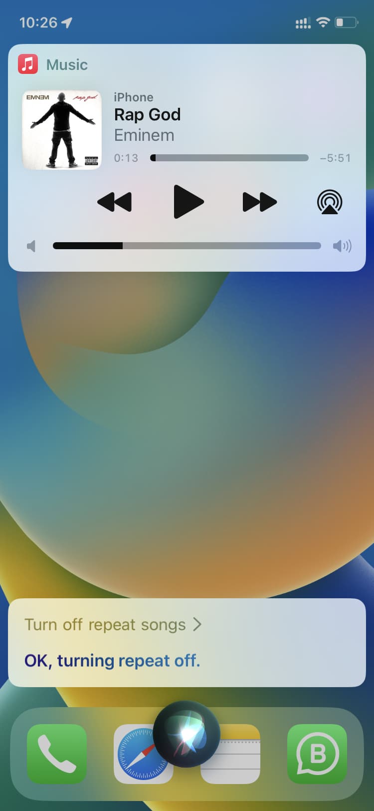 Ask Siri to turn off repeat songs