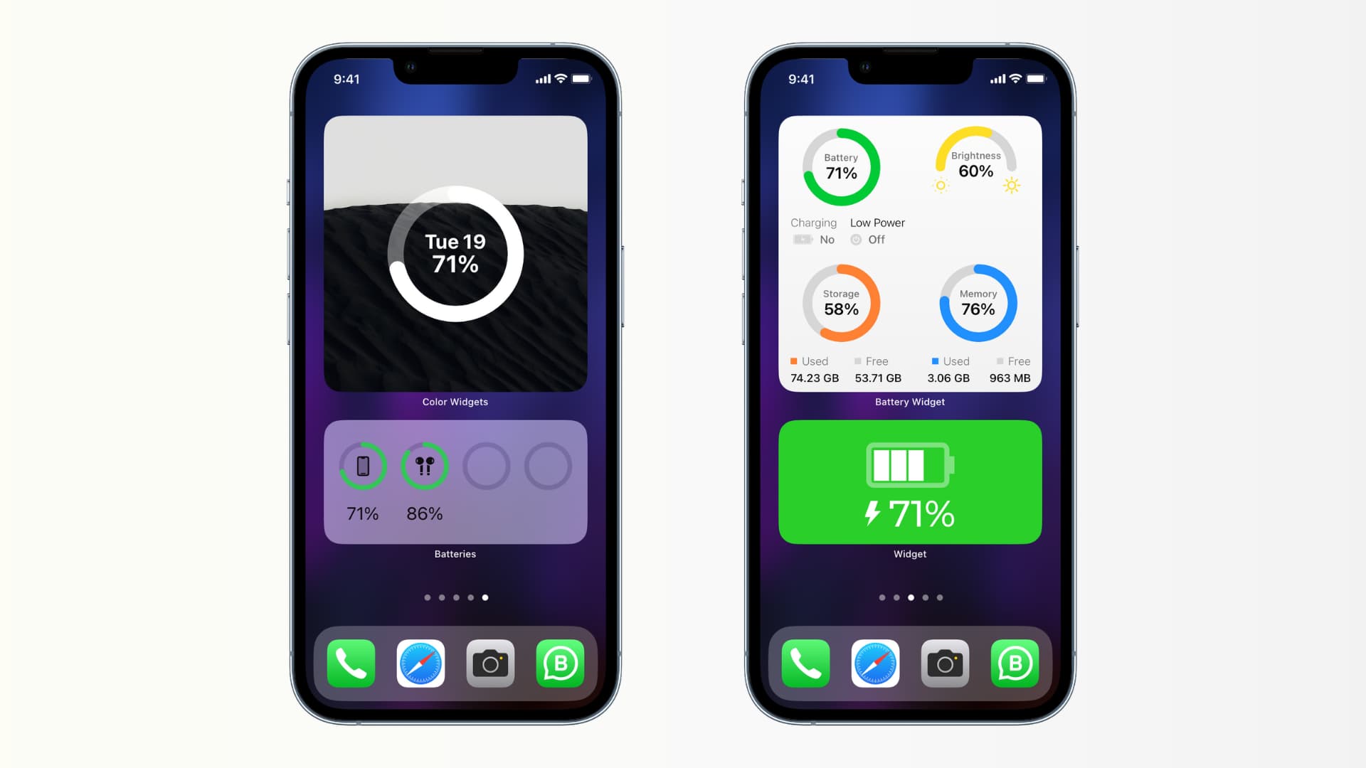 Different kinds of battery widgets on iPhone Home Screen
