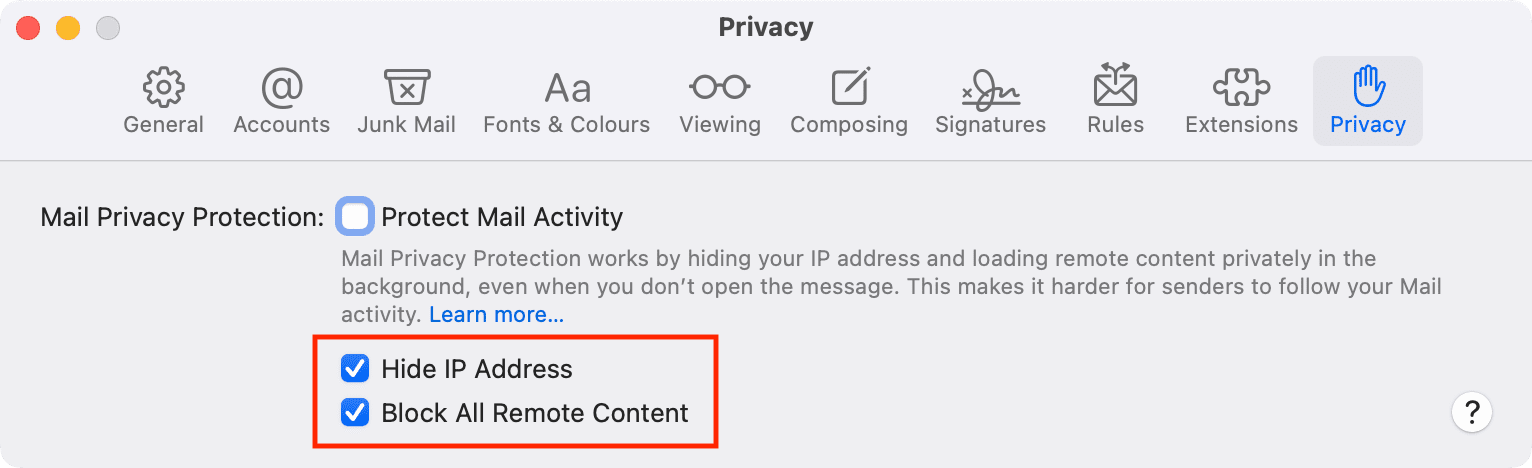 Block All Remote Content and Hide IP Address in Mail app Mac to stop email tracking