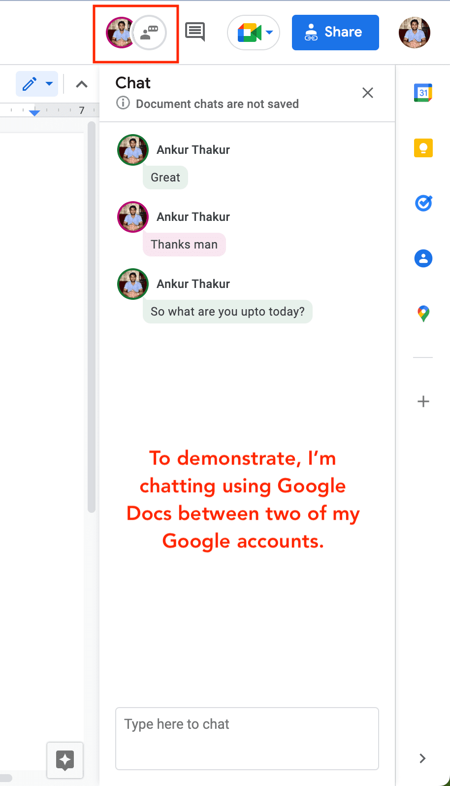 Chat option inside Google Docs