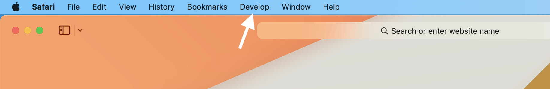Develop option in Safari menu bar on Mac