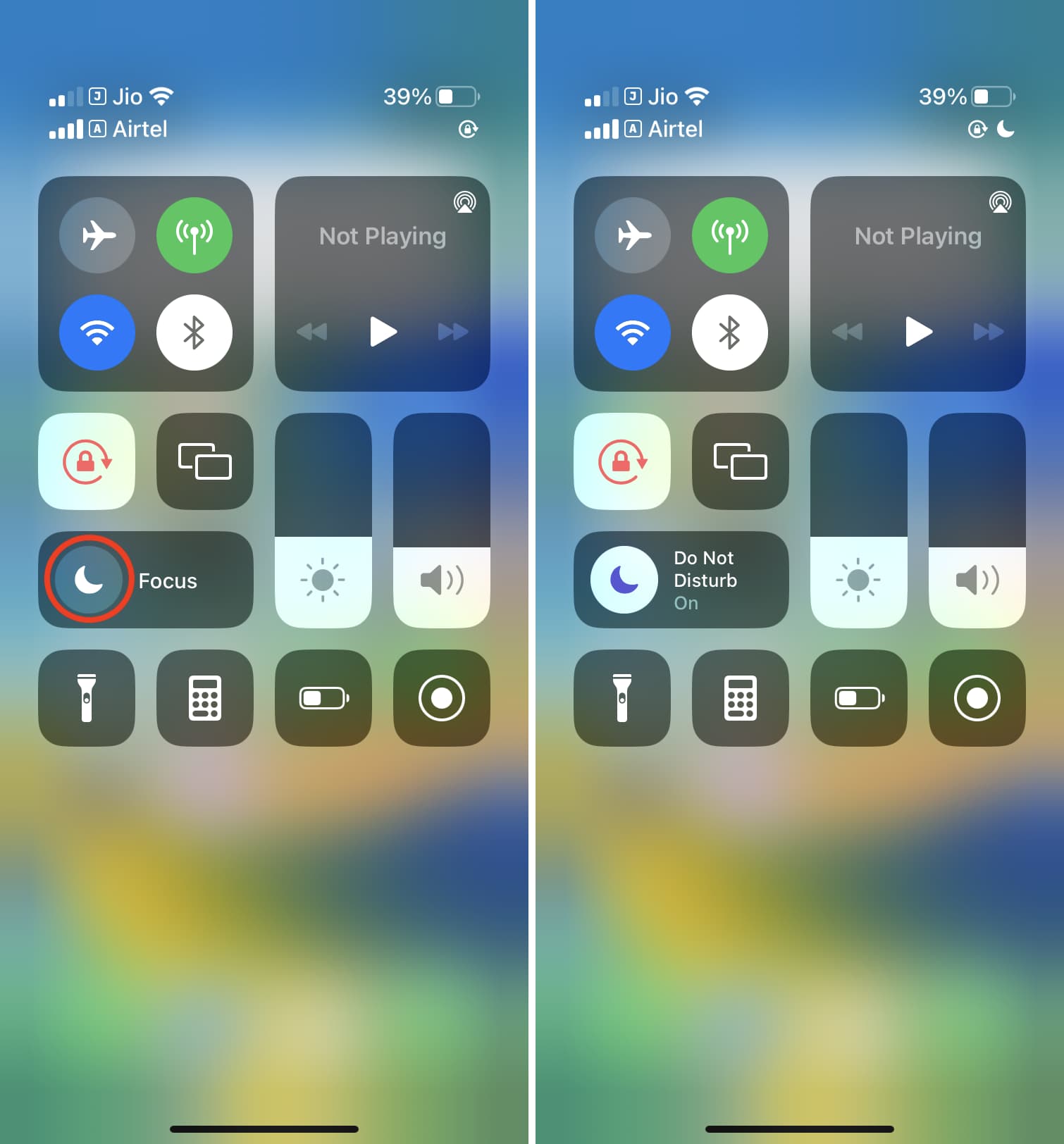 Enable DND on iPhone from the Control Center