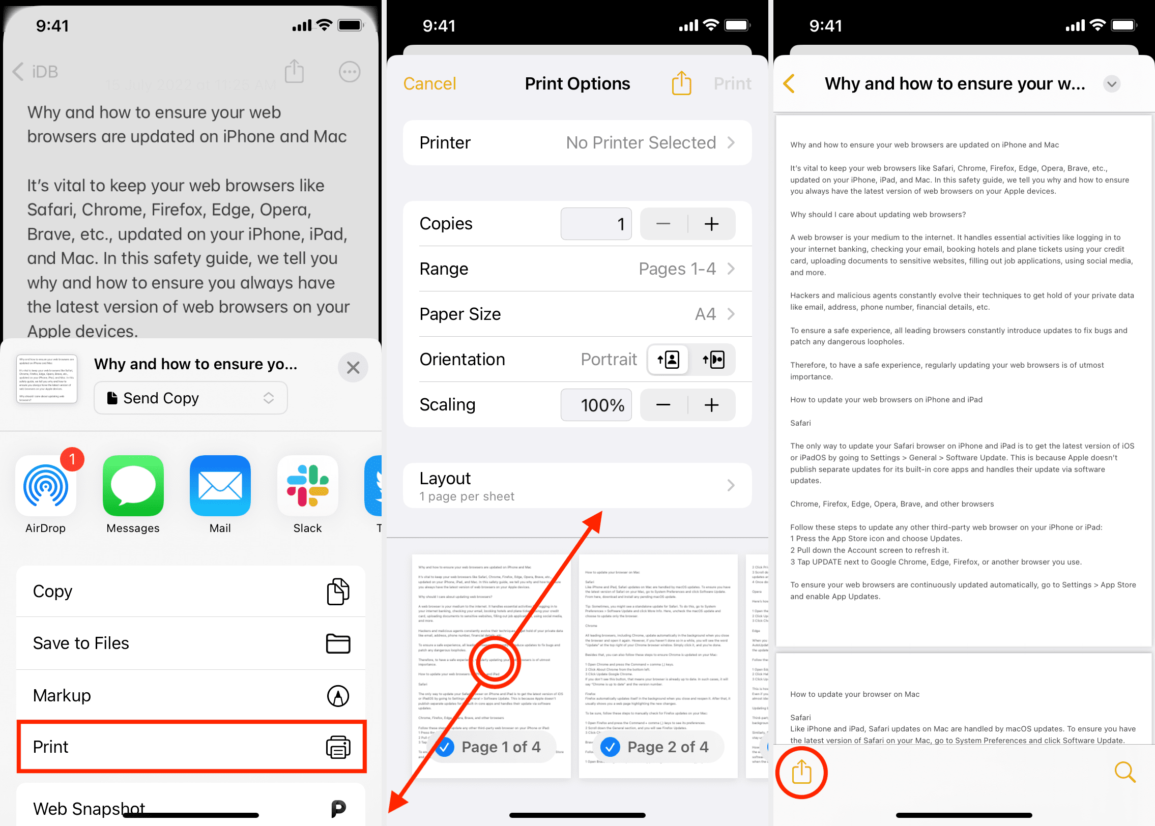 Export Apple Note as PDF using the print option