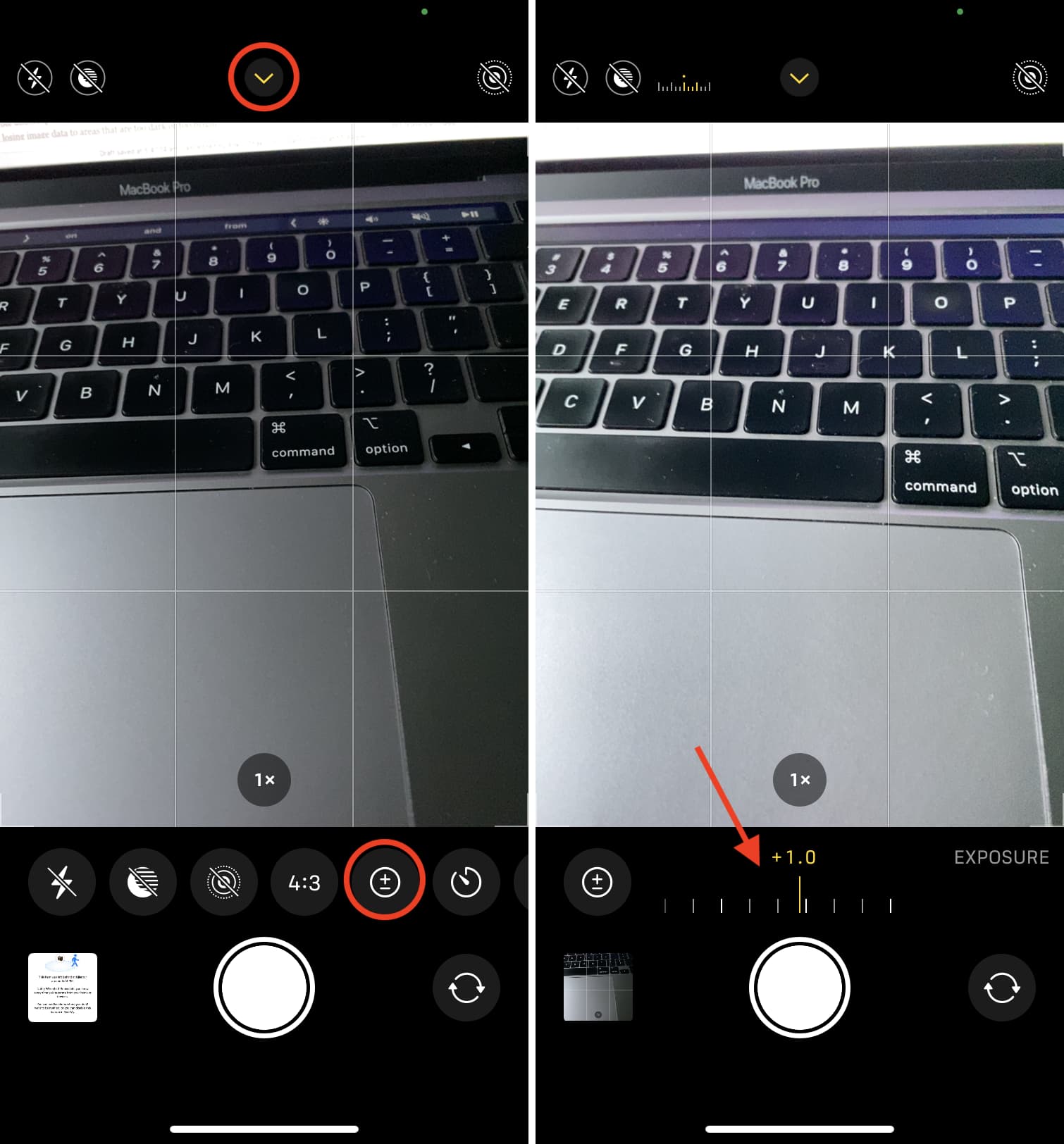 Exposure button in iPhone Camera app