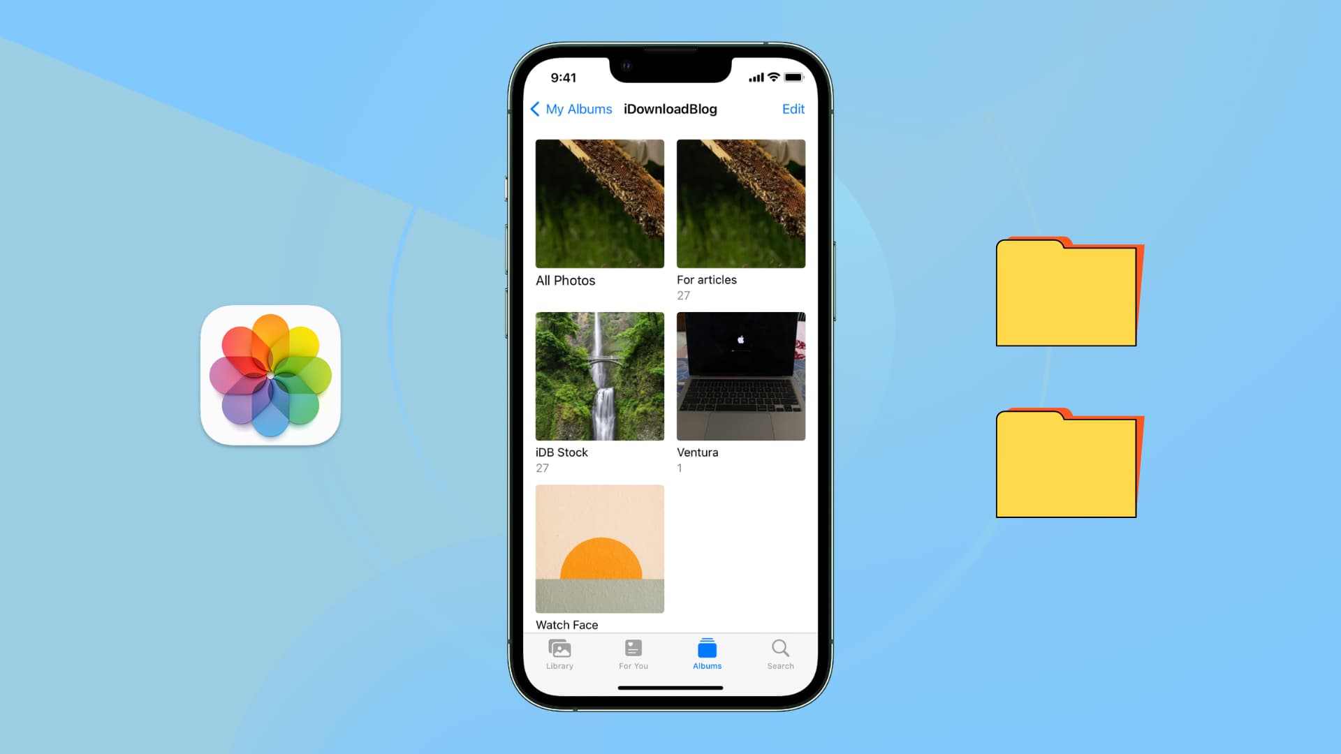 Folders inside the iPhone Photos app to store your photo albums