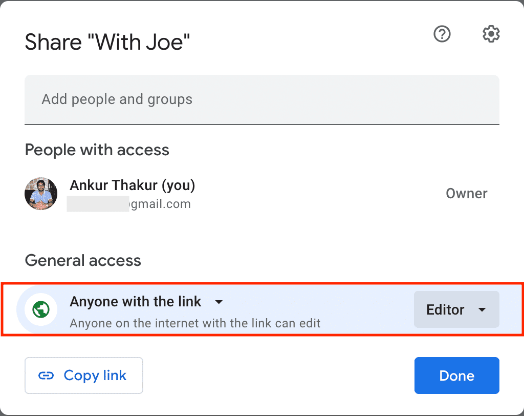 Google Document access to anyone with the link