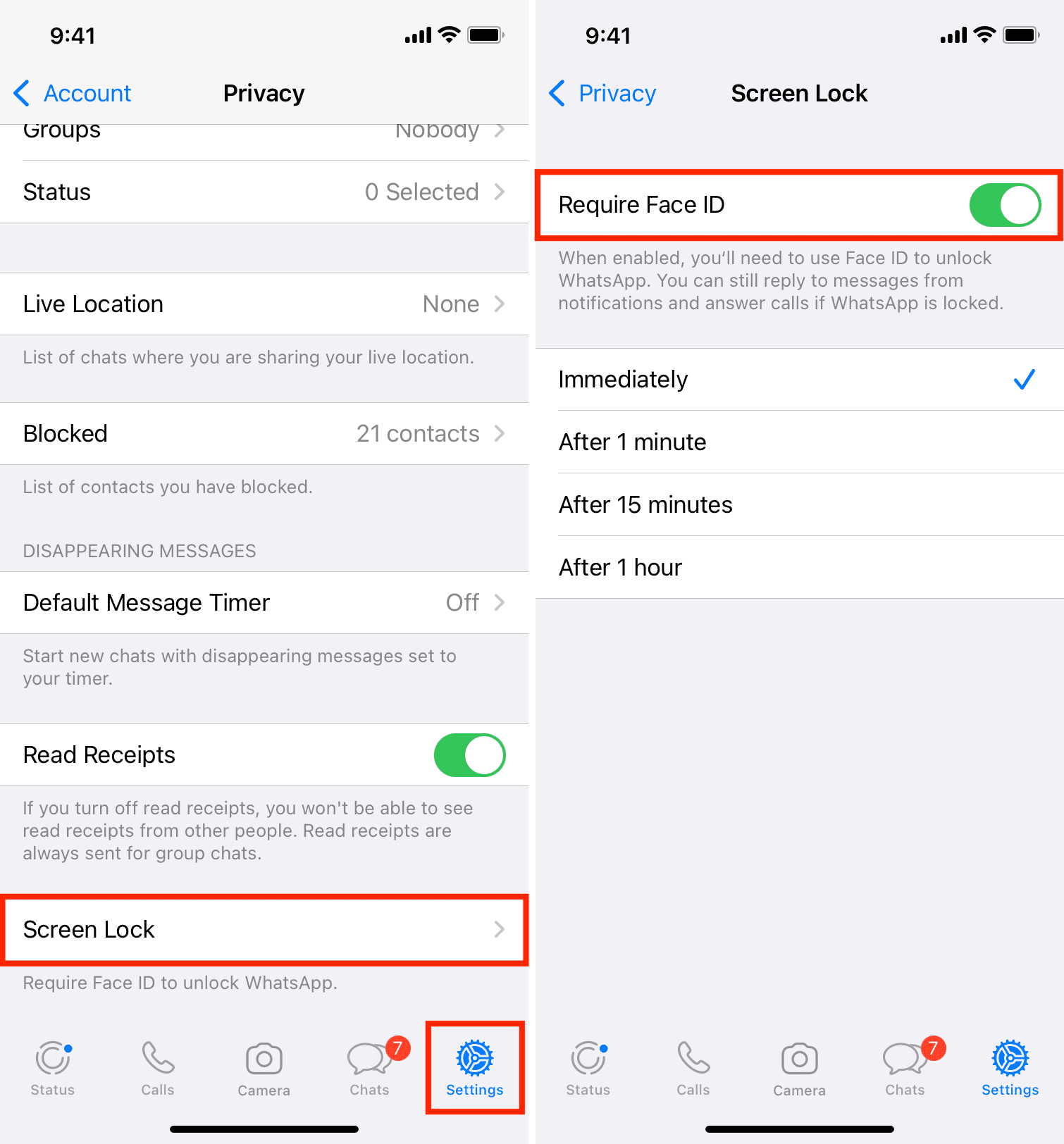 Require Face ID to unlock WhatsApp on iPhone