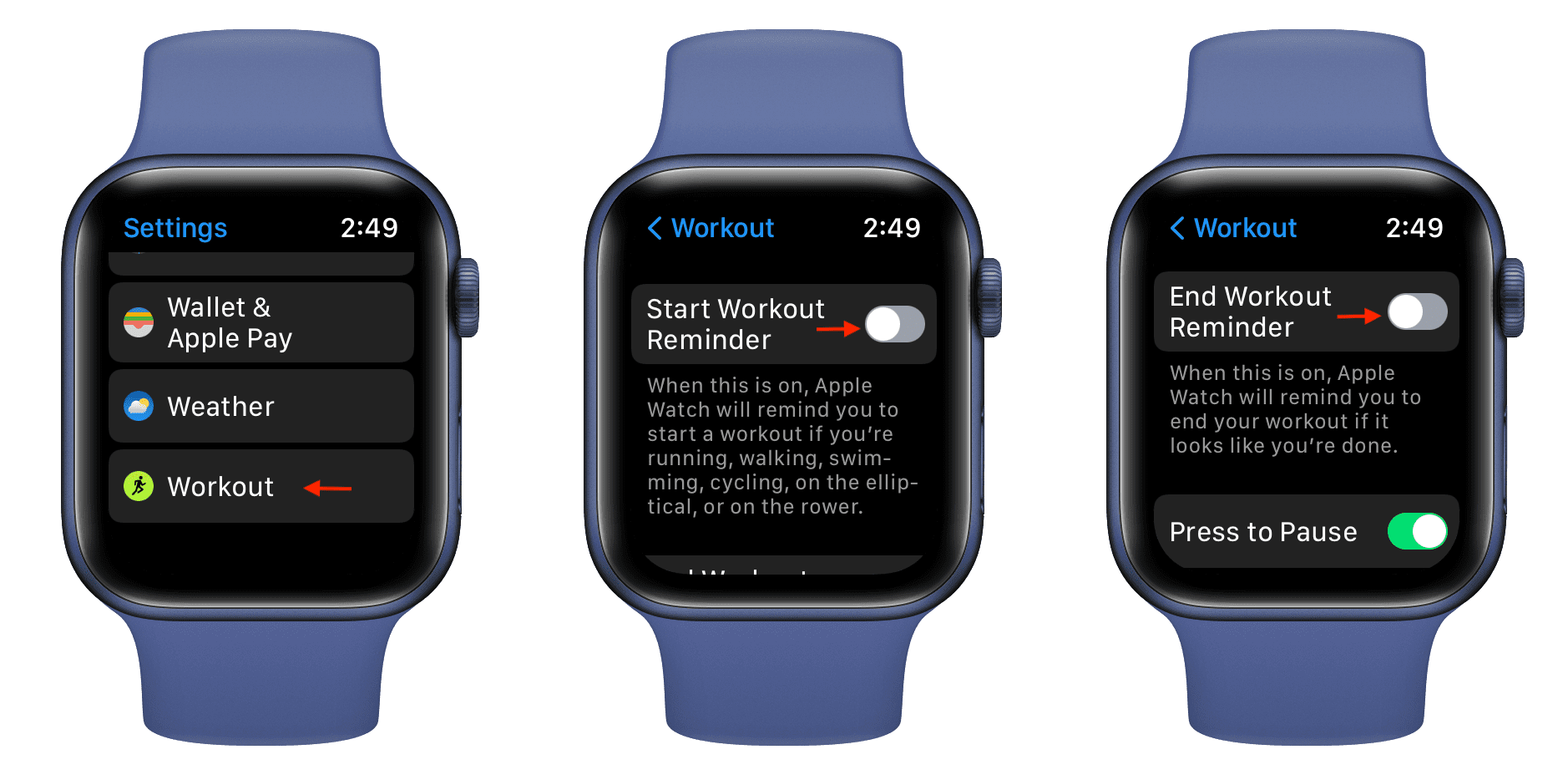 Start and end Workout Reminder on Apple Watch