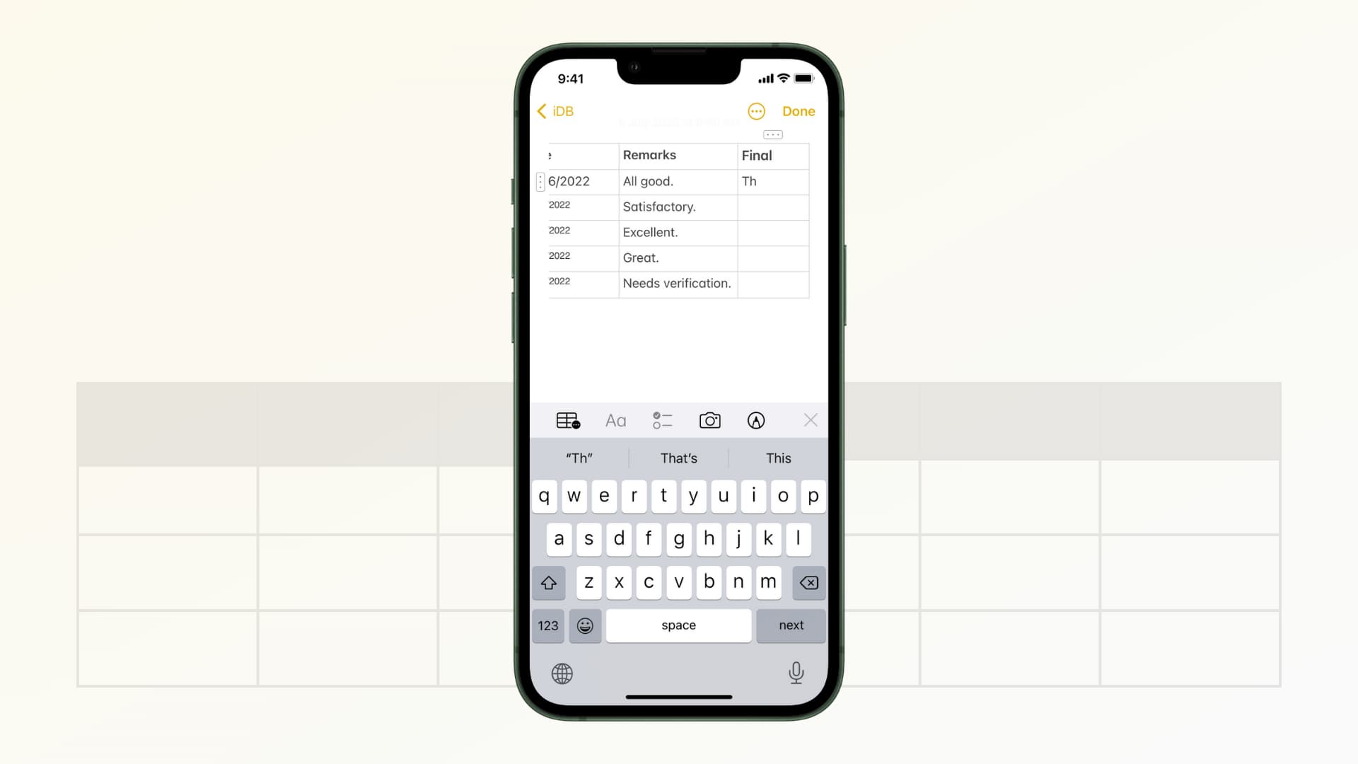 Working with Tables inside the Notes app on iPhone