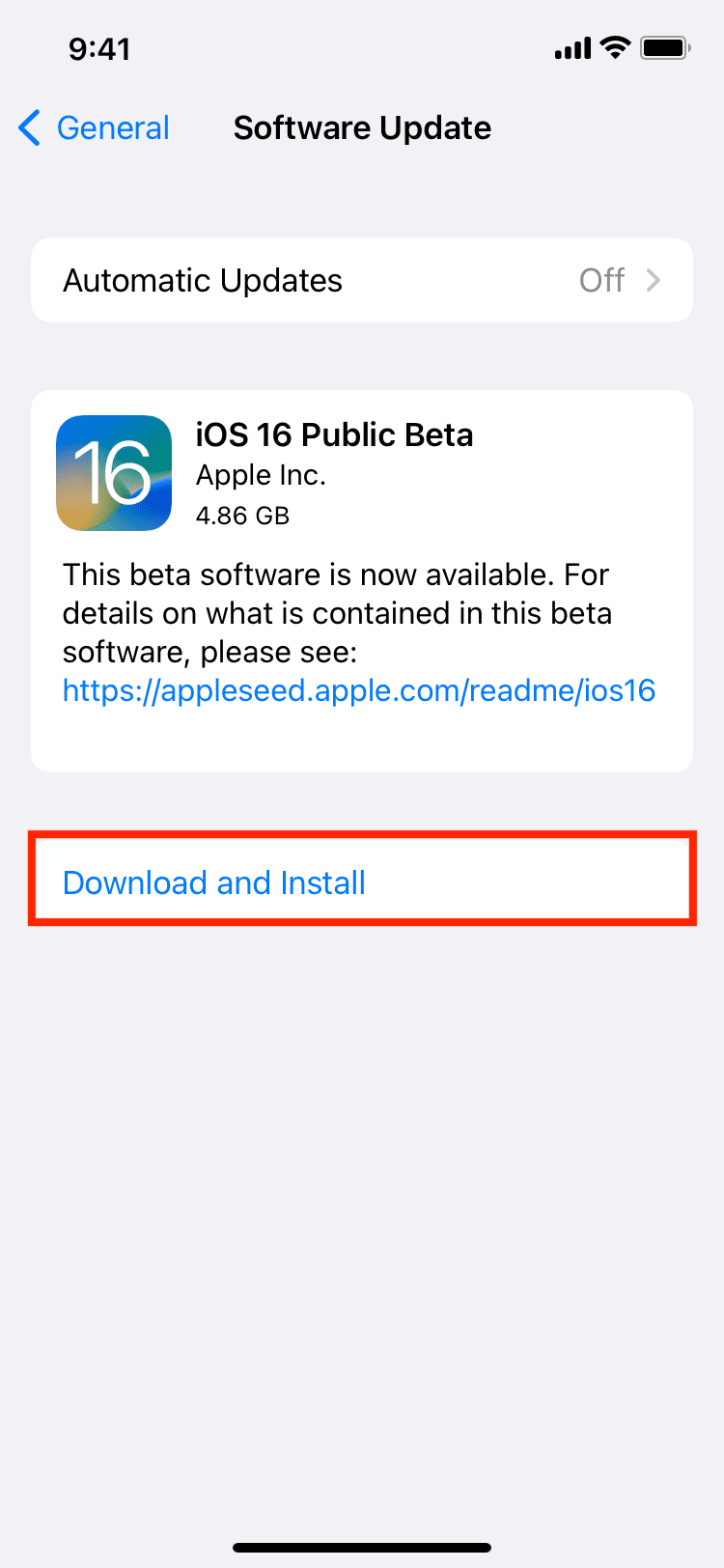 Tap Download and Install to get iOS 16