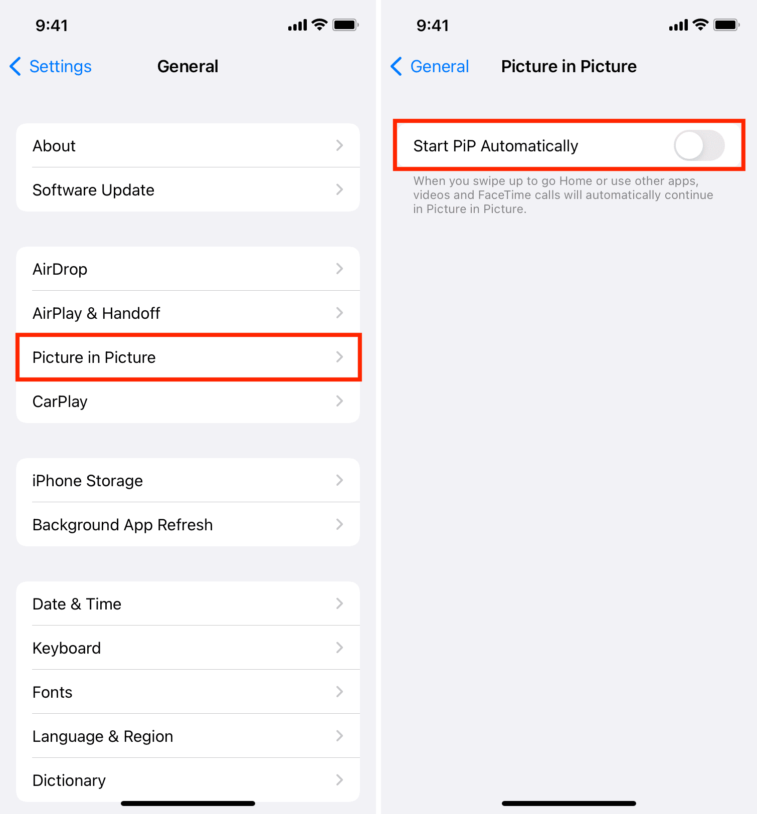 Turn off Start PiP Automatically on iPhone