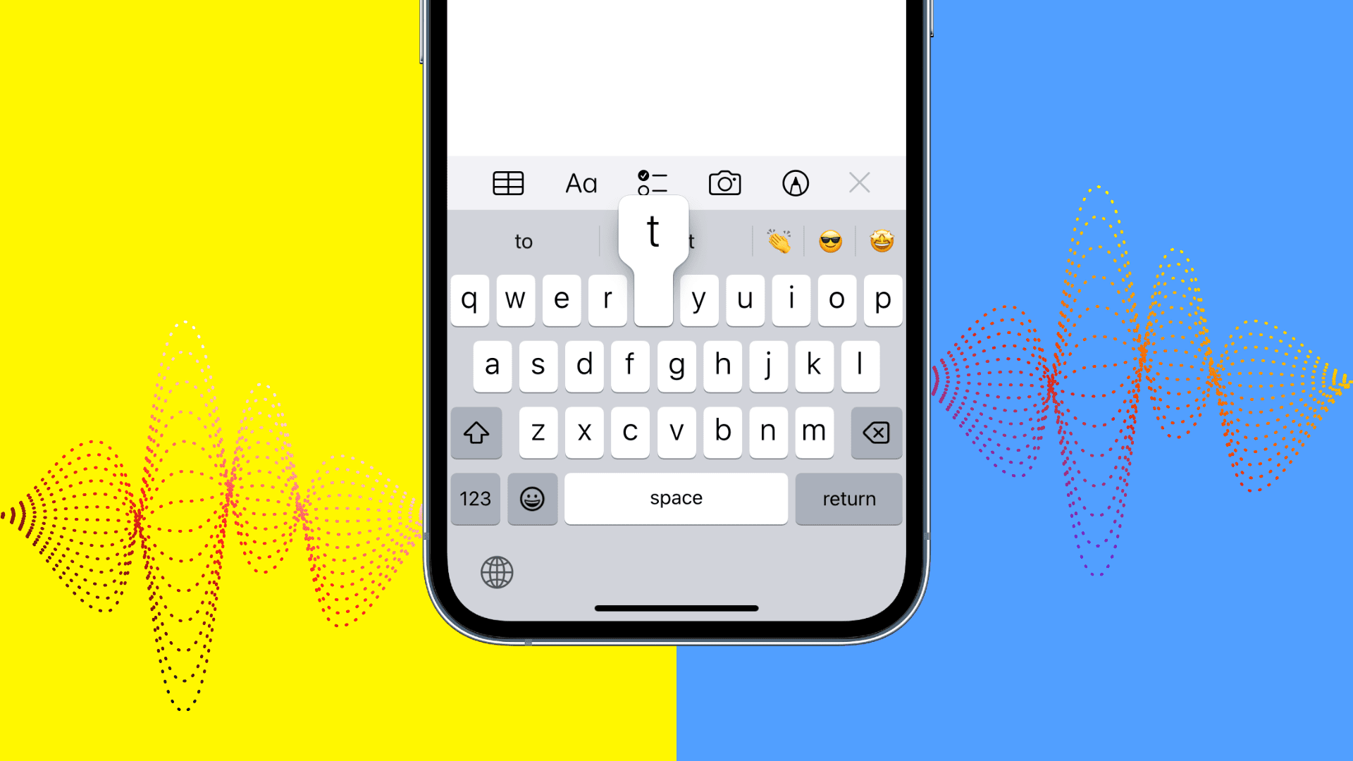 An iPhone keyboard while typing with vibrations pattern in the background
