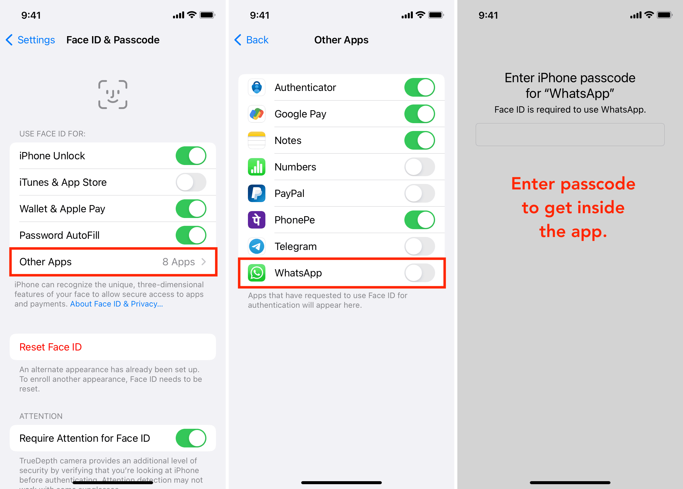 Unlock iPhone app with passcode and not Face ID