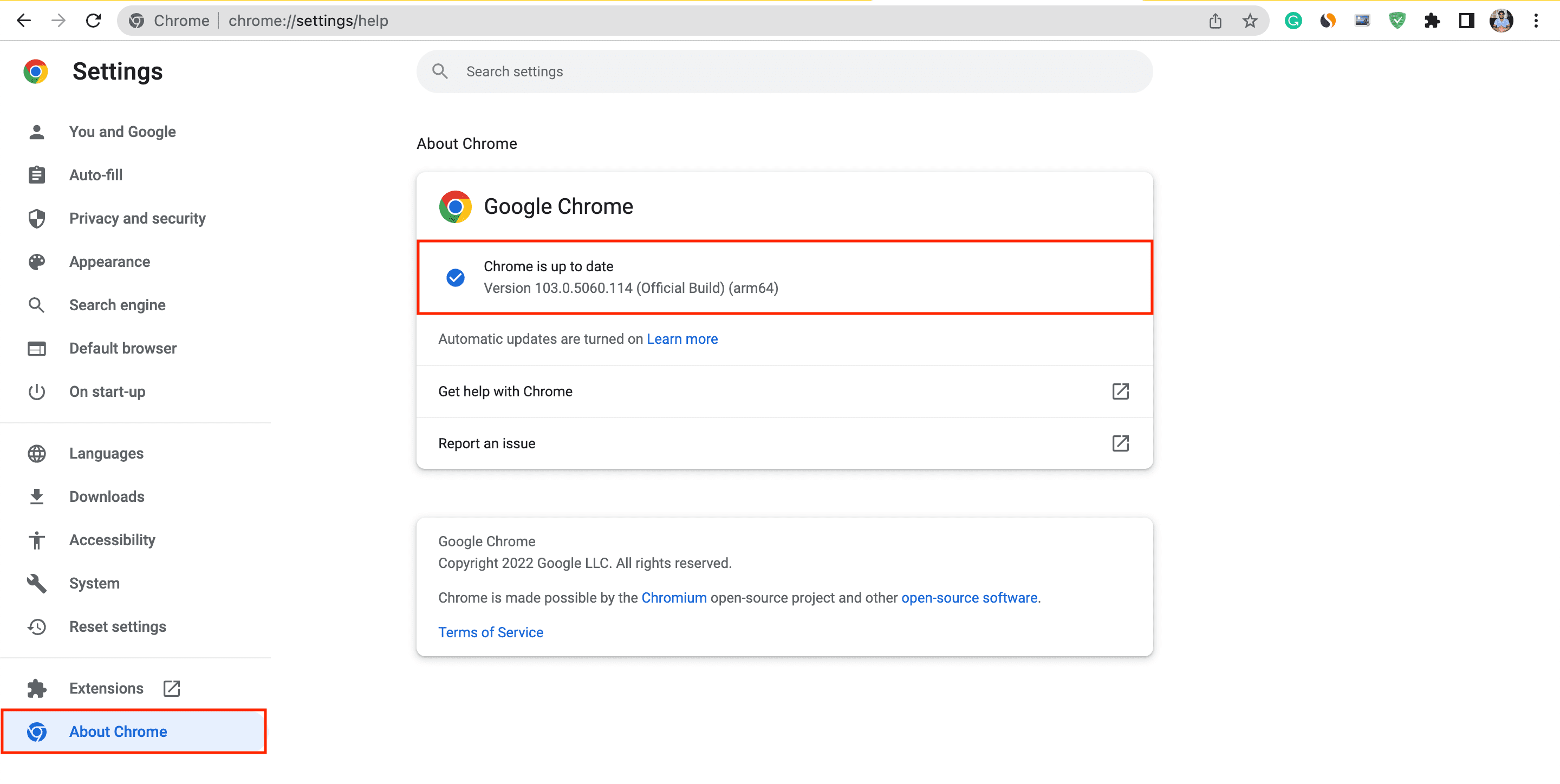 Steps showing how to update Chrome on Mac