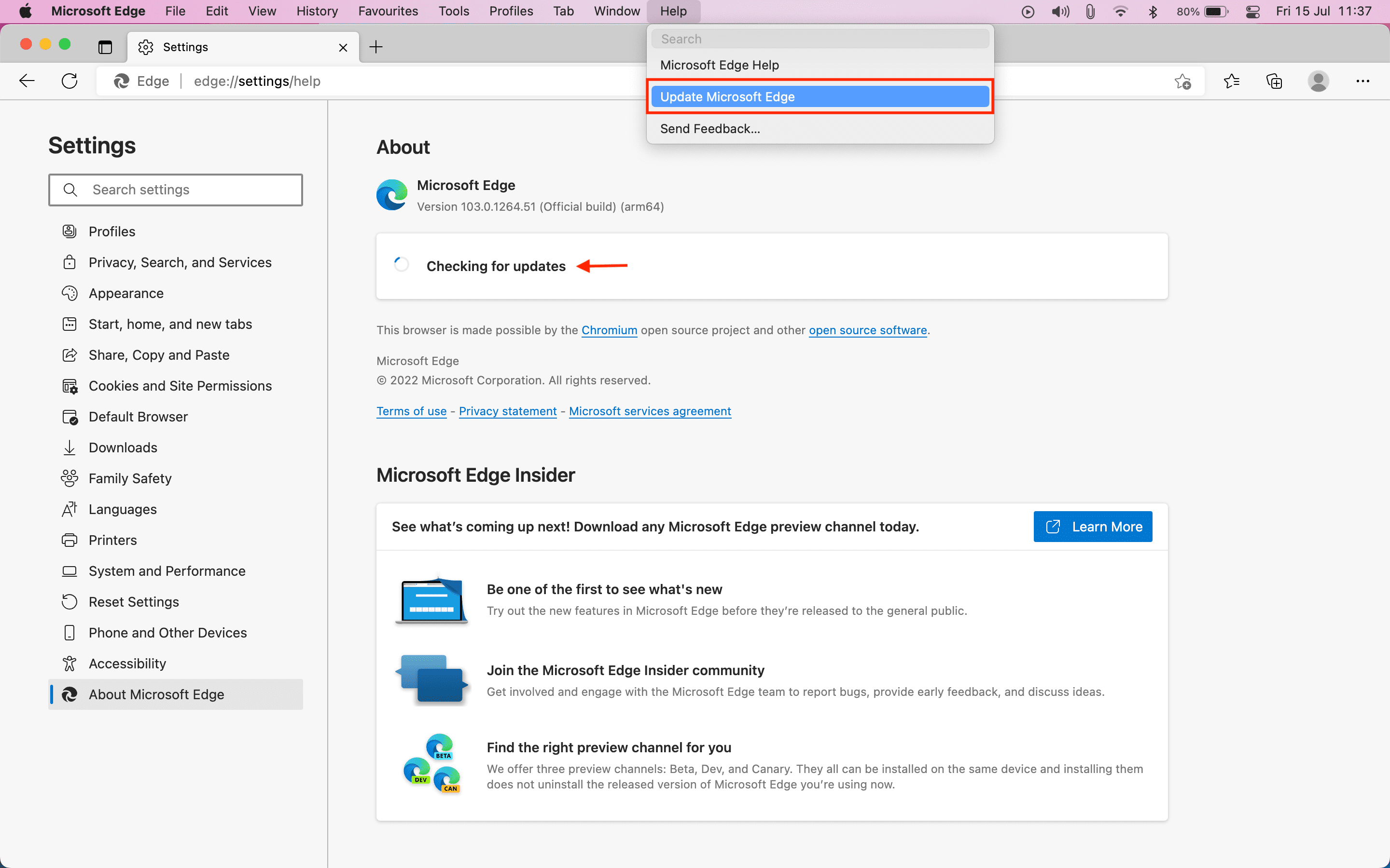 How to update Microsoft Edge browser on Mac