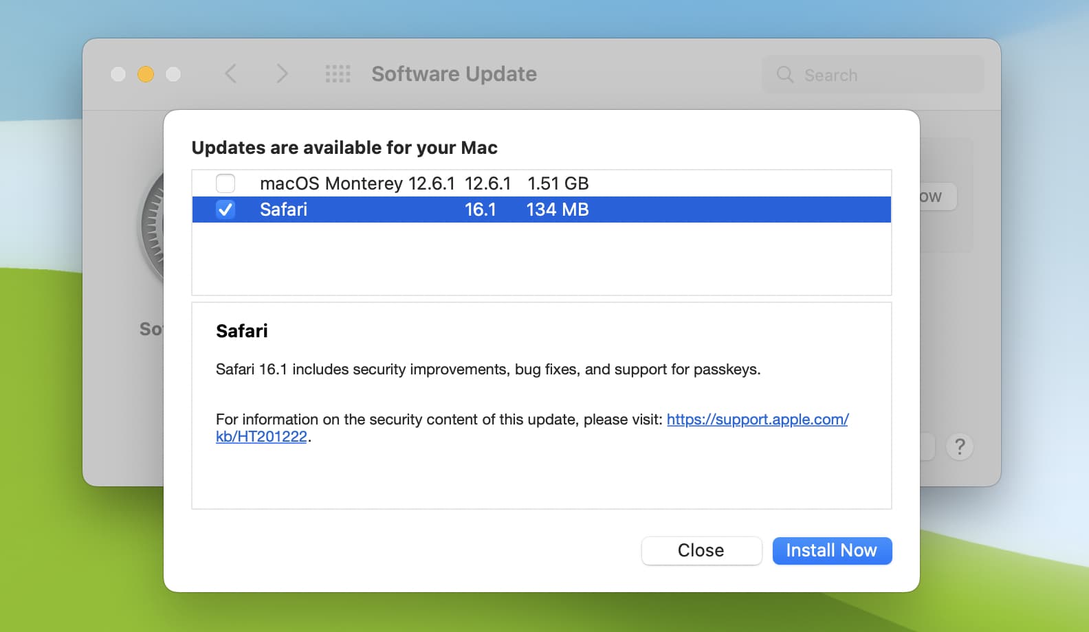 Update Safari on Mac from System Preferences