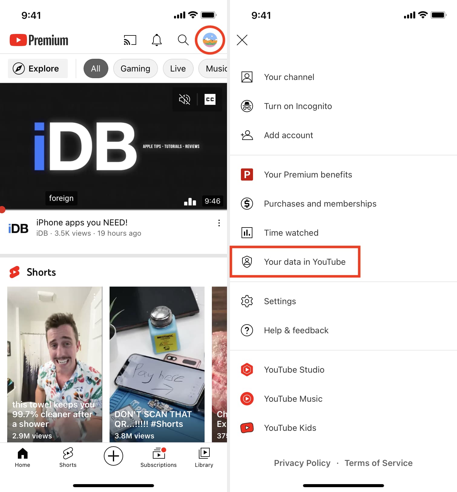 Access your data in YouTube