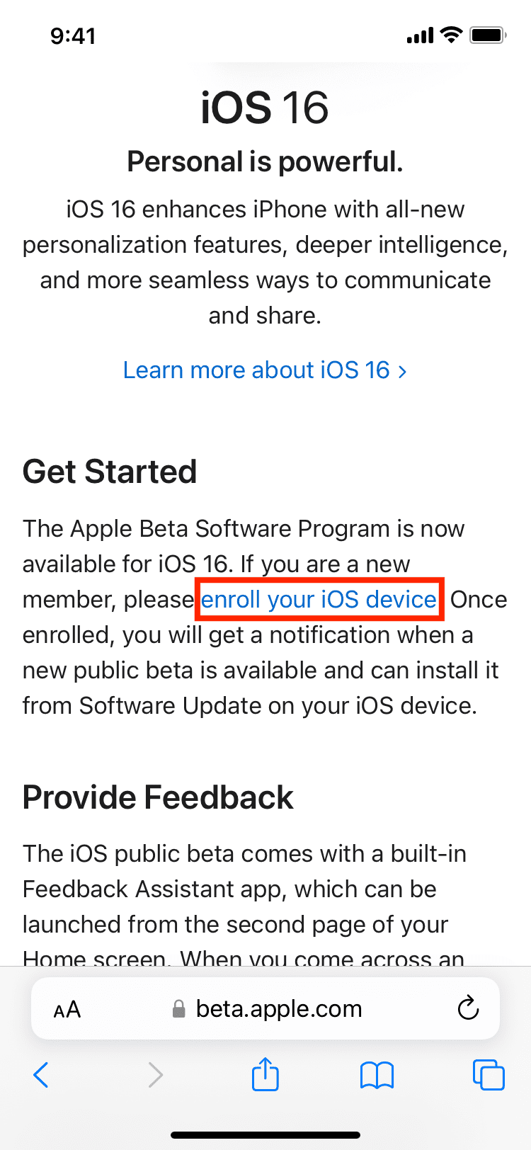 Enroll your iOS device to beta program