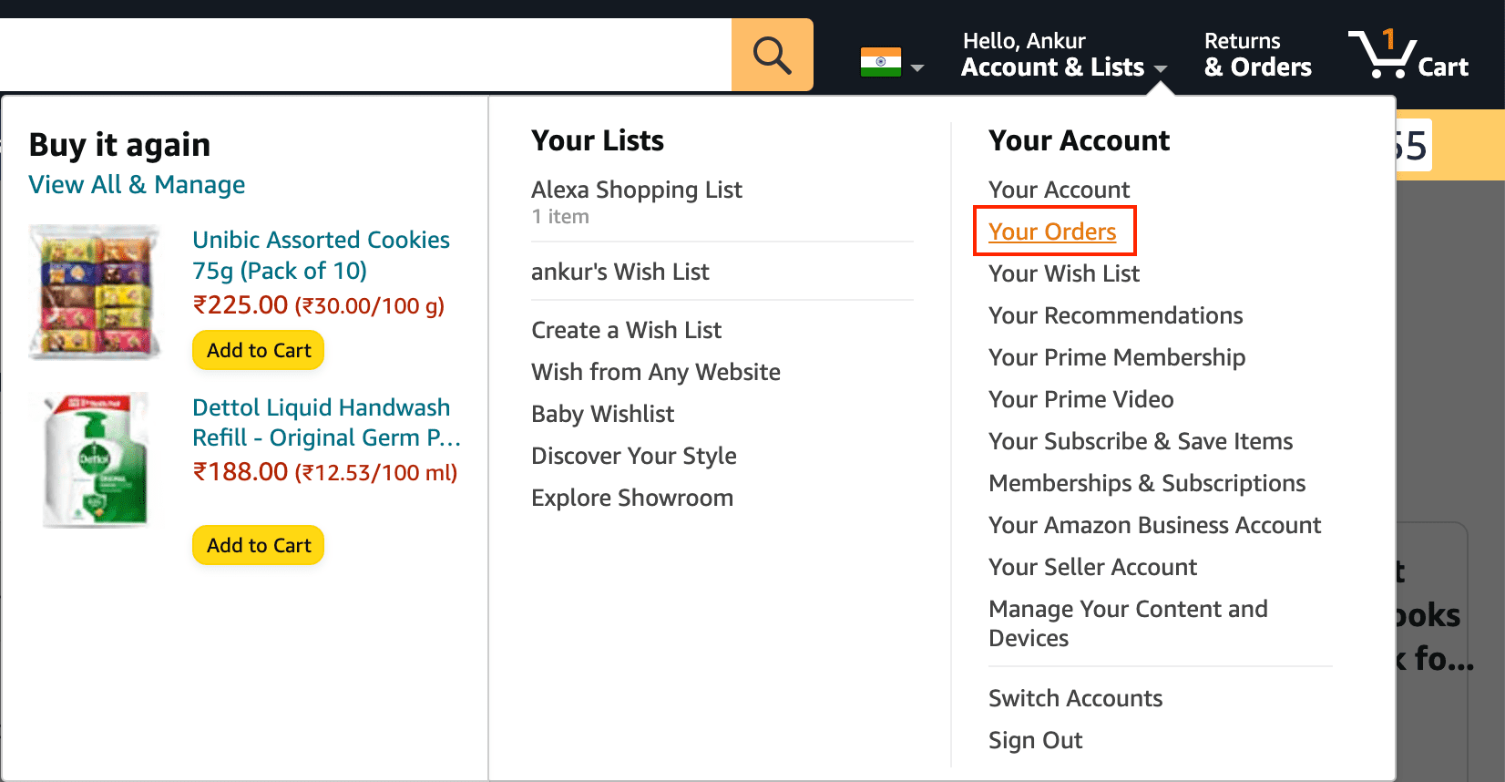Access your orders on Amazon