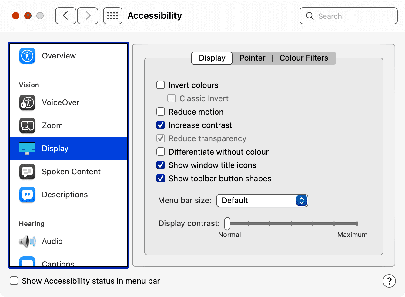 Accessibility display options on Mac