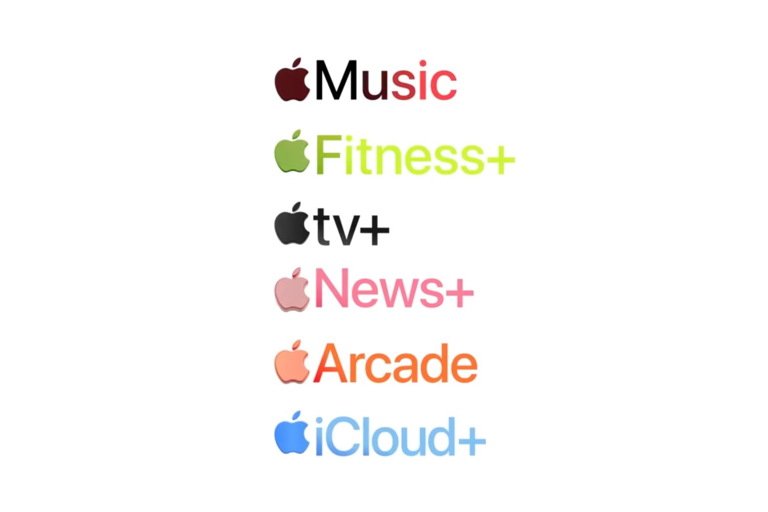 Names of services included in the Apple One bundle, set against a solid white background