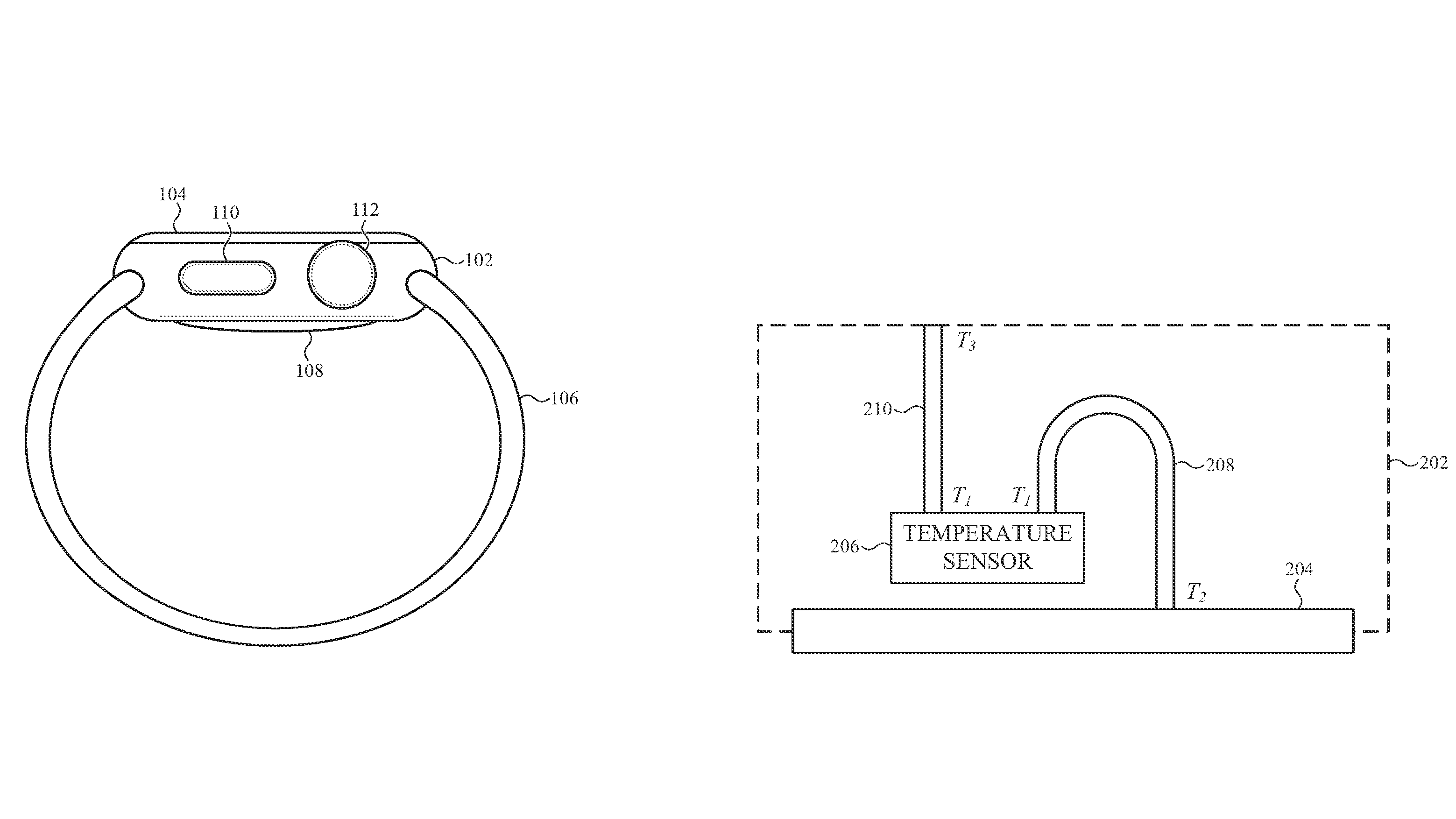 Patent drawing illustrating how an Apple Watch body temperature sensor works