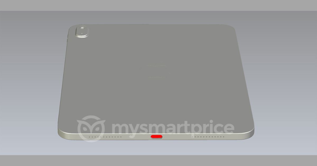 Alleged CAD render of the tenth-generation budget iPad revealing sharp edges, USB-C and a rear camera bump 