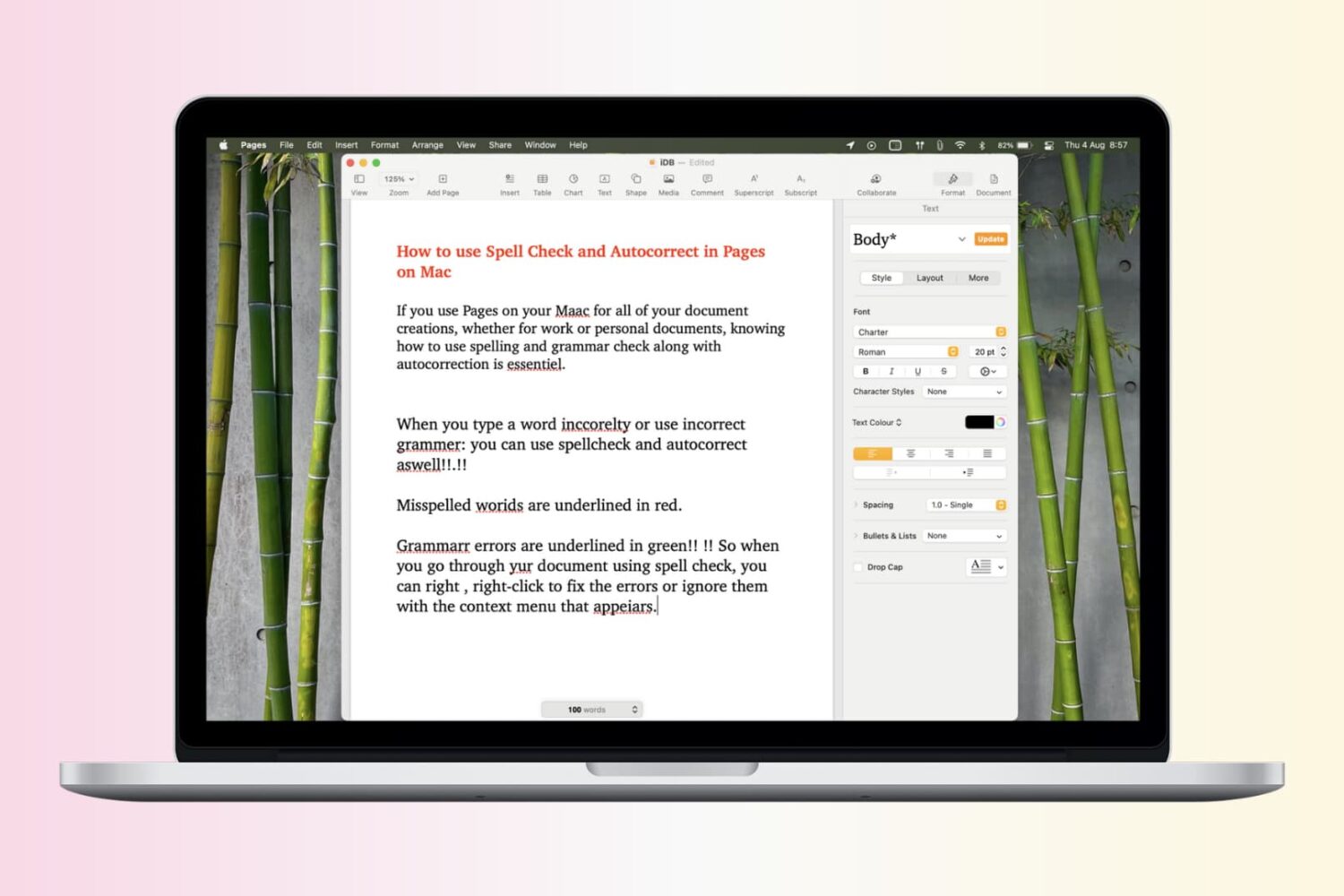 Auto-correct and spell check in the Pages app on Mac