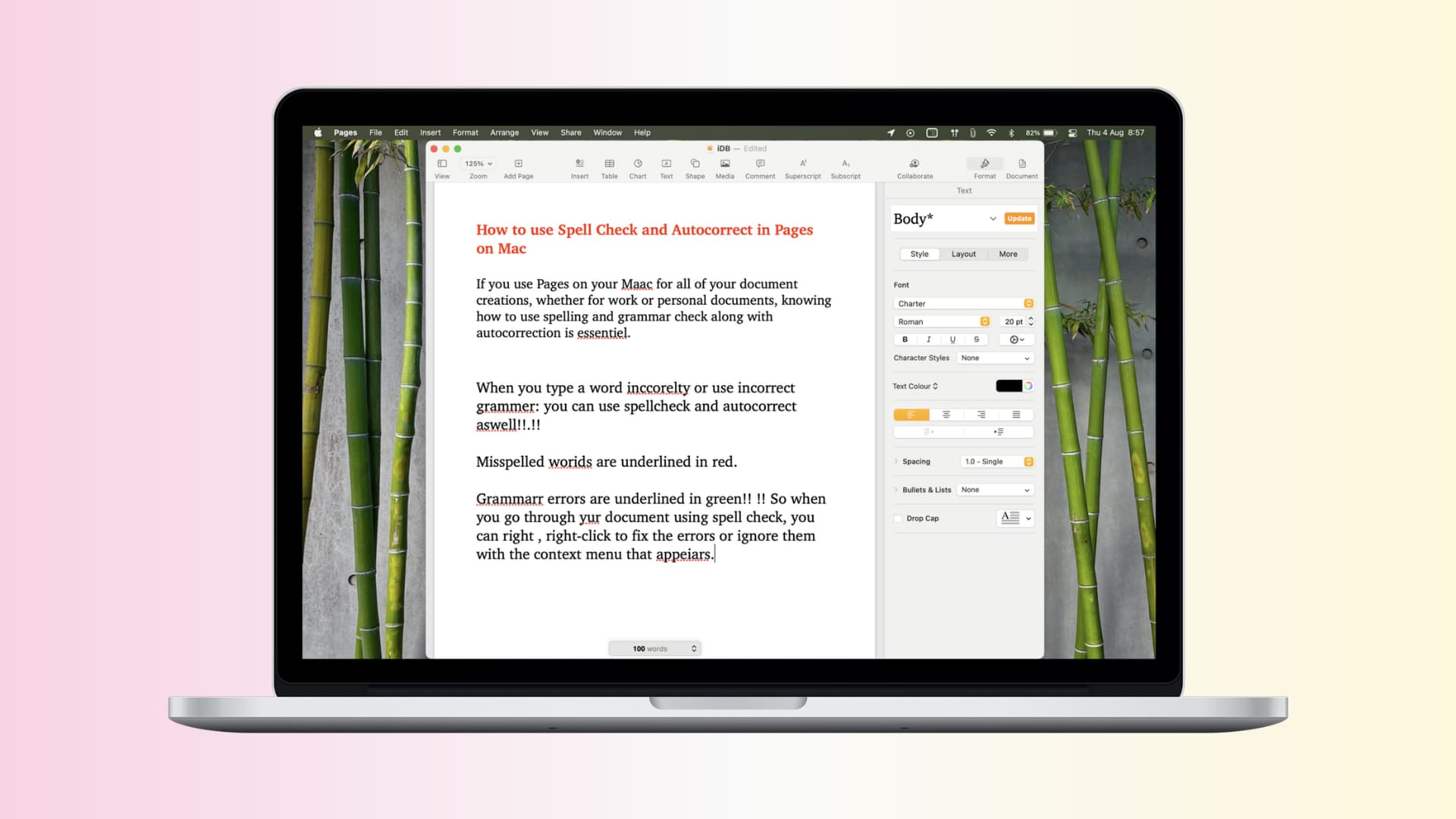 Auto-correct and spell check in the Pages app on Mac