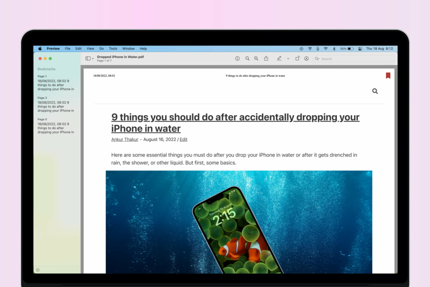 Bookmark PDF pages in Preview on Mac