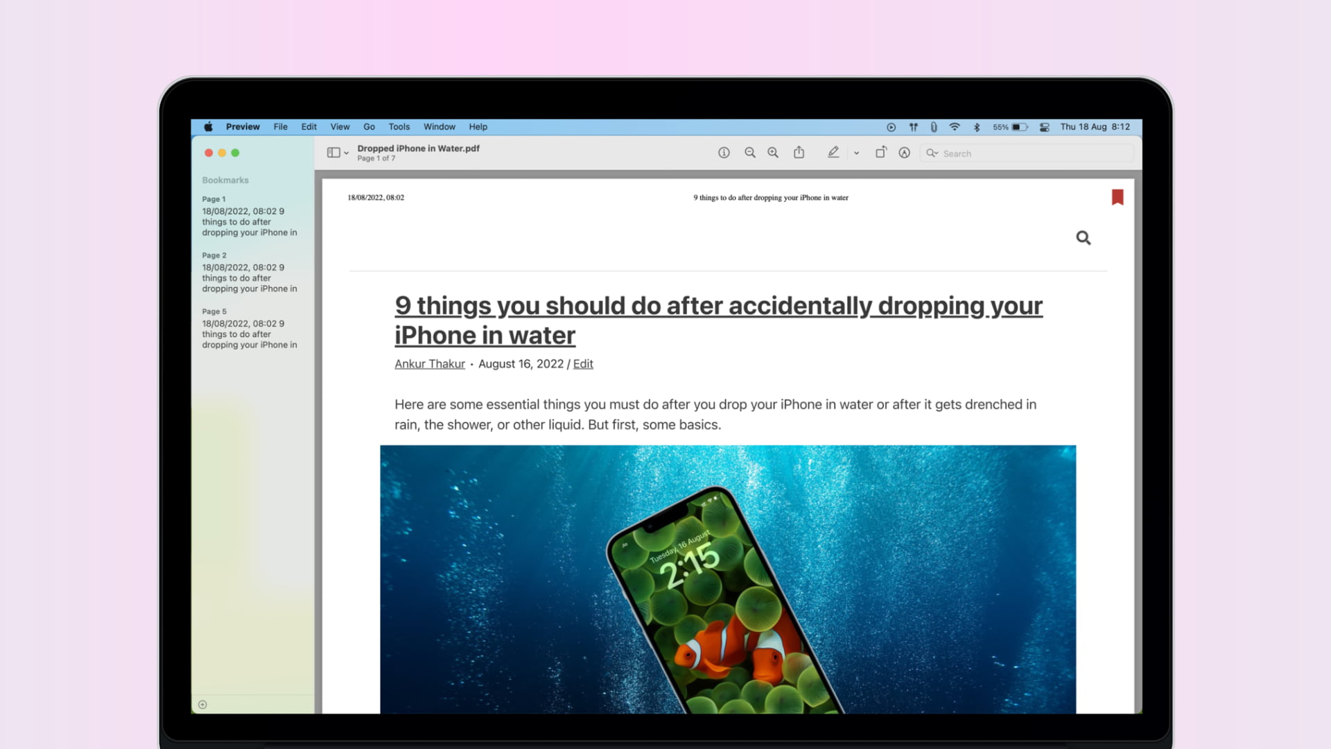 Bookmark PDF pages in Preview on Mac