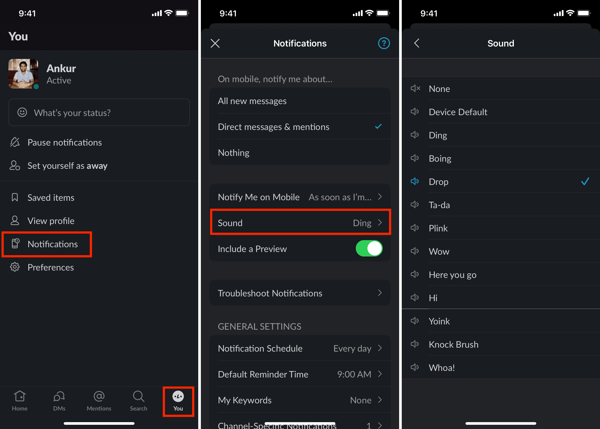 Change Slack notification sound on iPhone