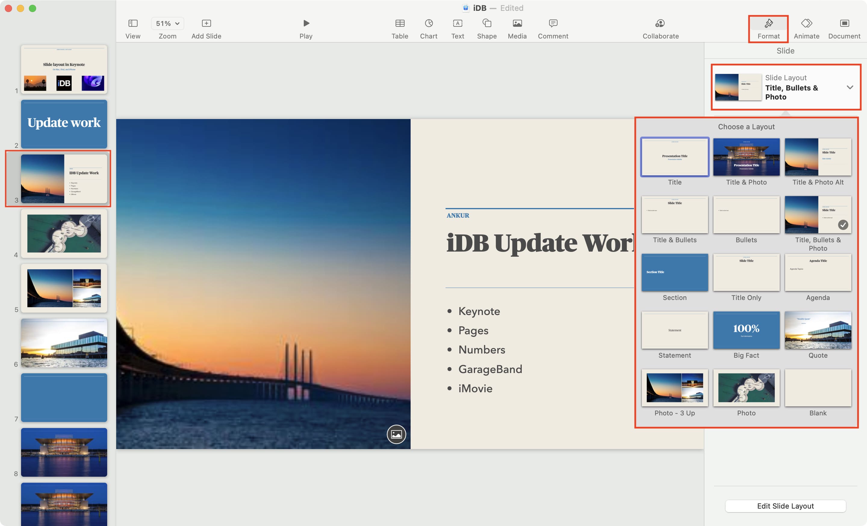 Change slide layout in Keynote on Mac