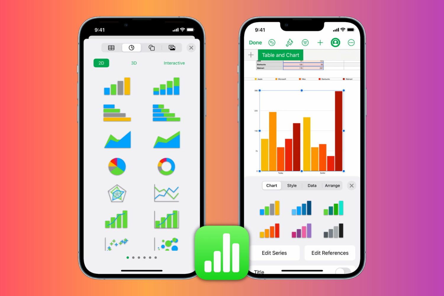 Charts and graphs in the Numbers app