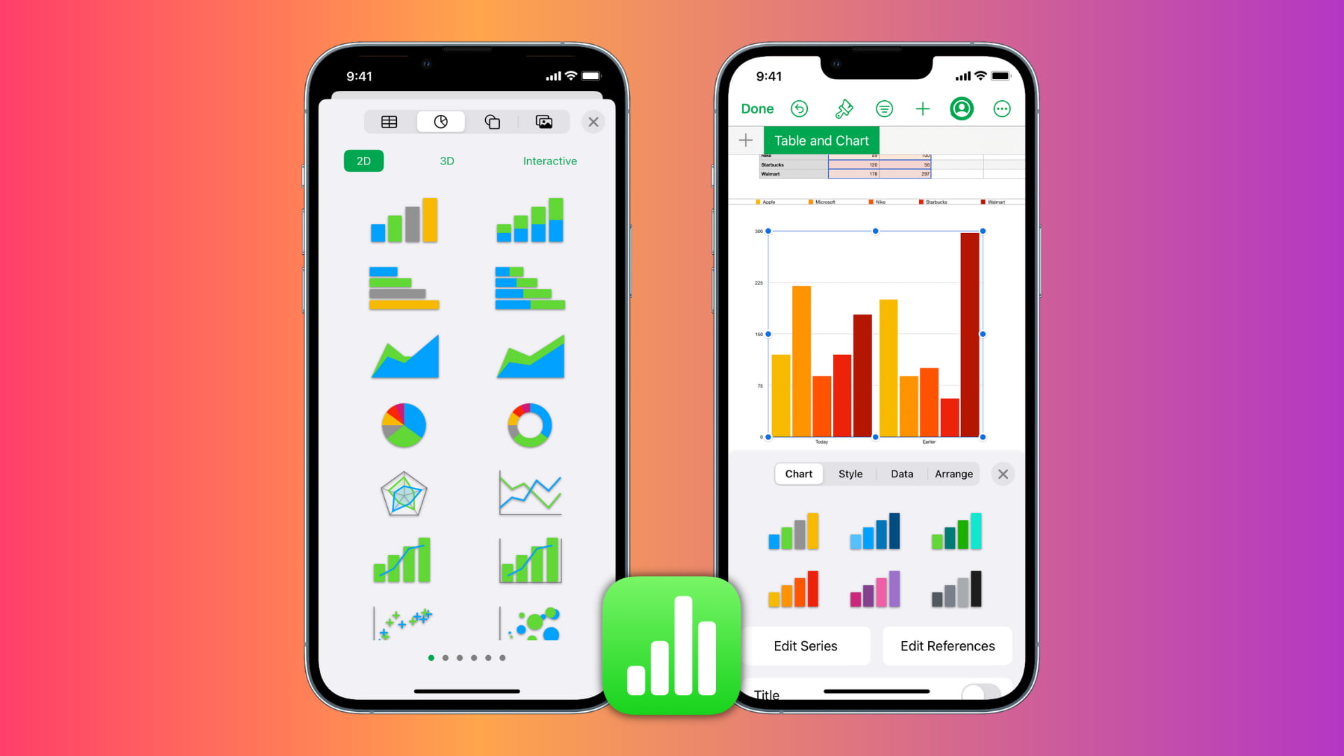 Charts and graphs in the Numbers app