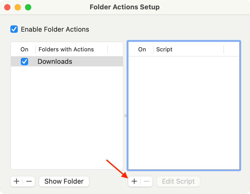 Click plus button on Folder Actions Setup window