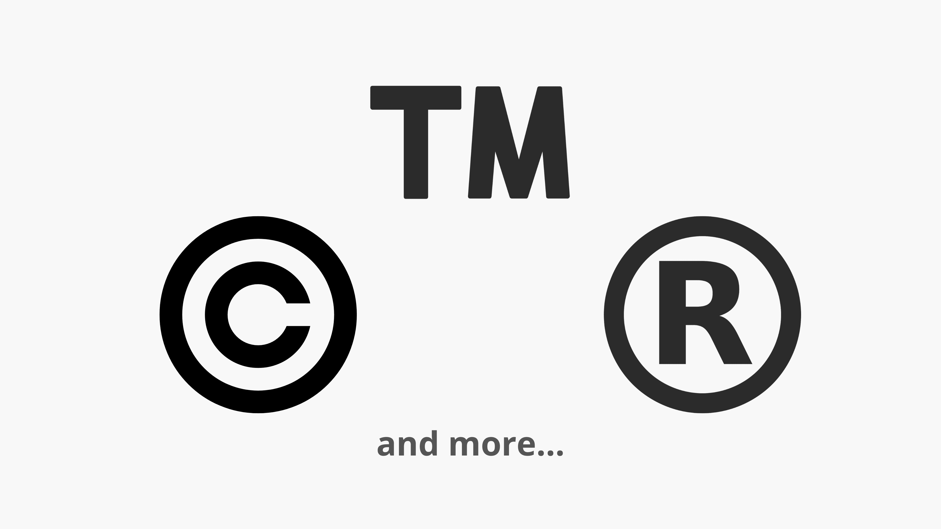 Copyright, marca comercial y símbolos registrados sobre un fondo claro
