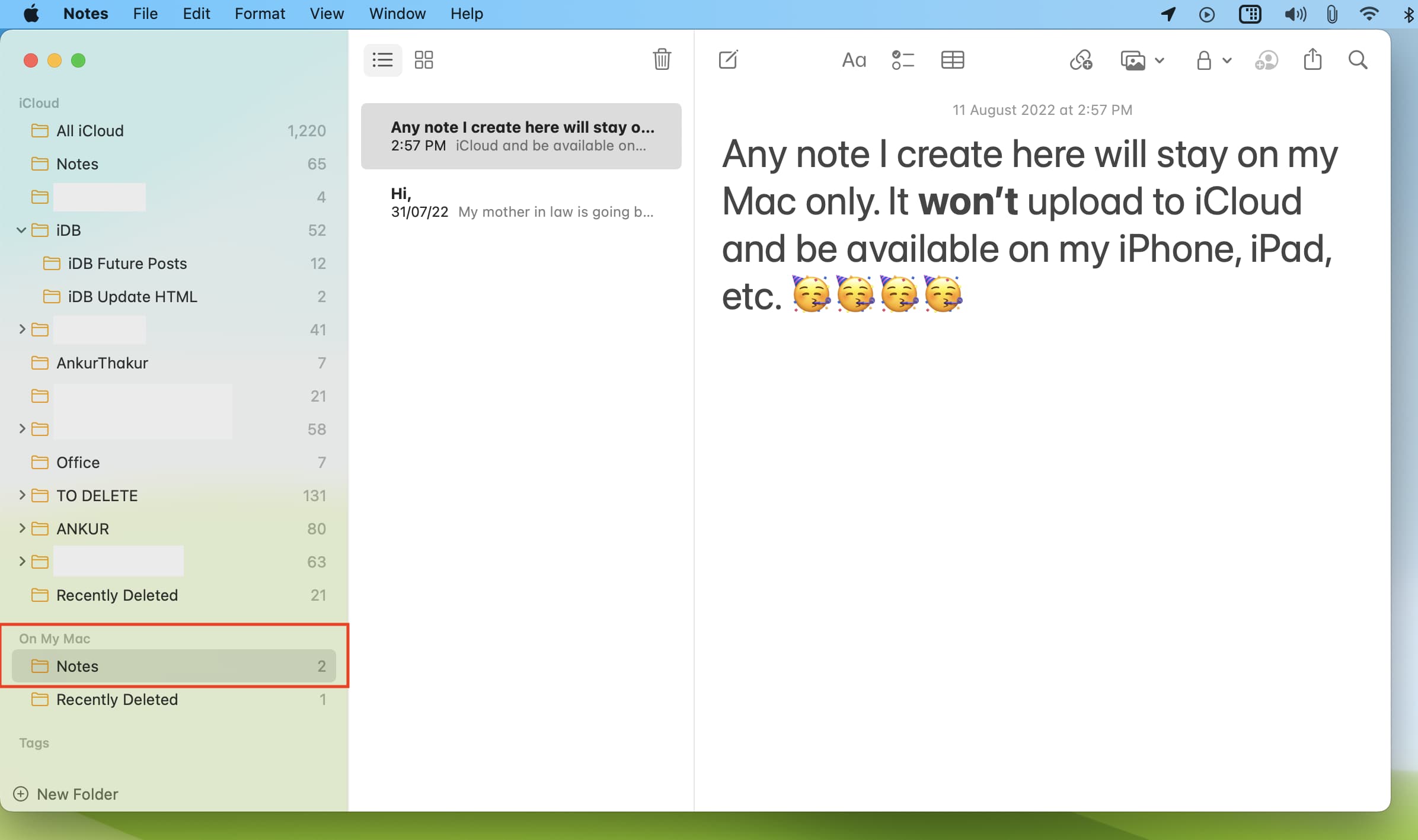 Create offline notes on Mac that don't upload to iCloud