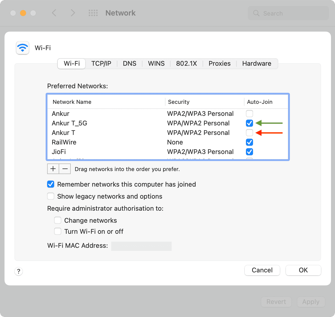 Customize Wi-Fi Auto-Join settings on Mac to prefer faster Wi-Fi network to slower one