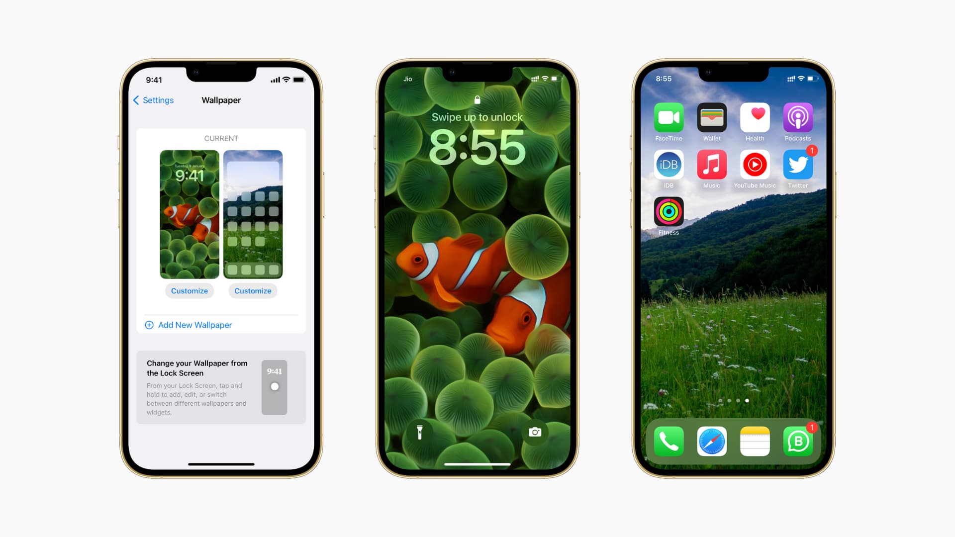 set different Home and Lock Screen wallpapers in iOS 16 with grass land and fish image