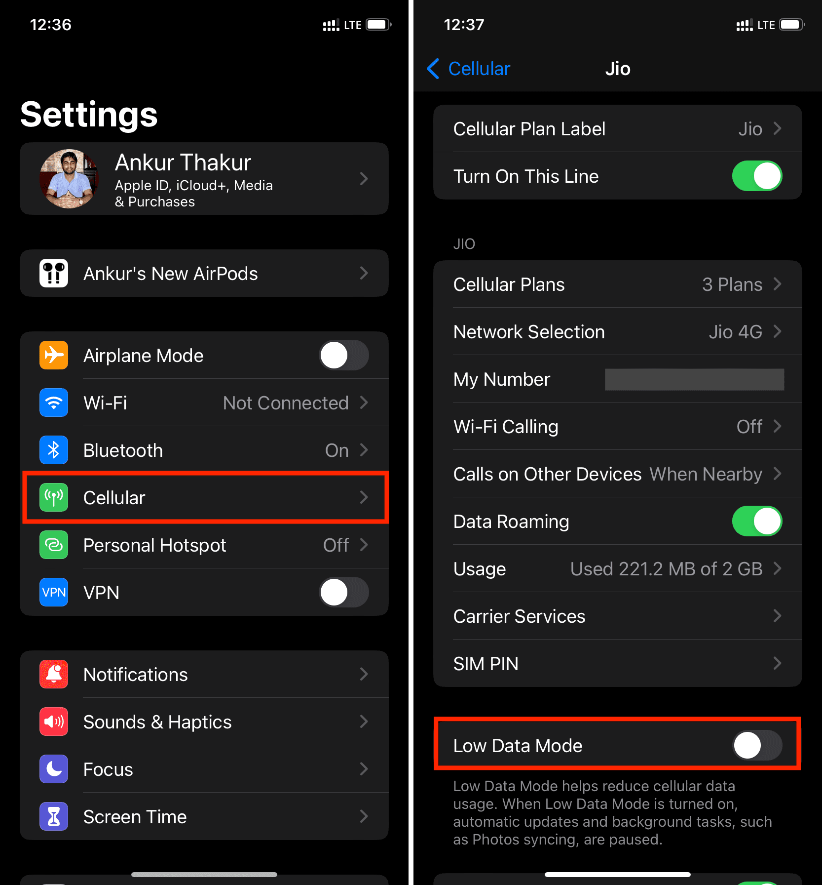 Disable Low Data Mode on iPhone